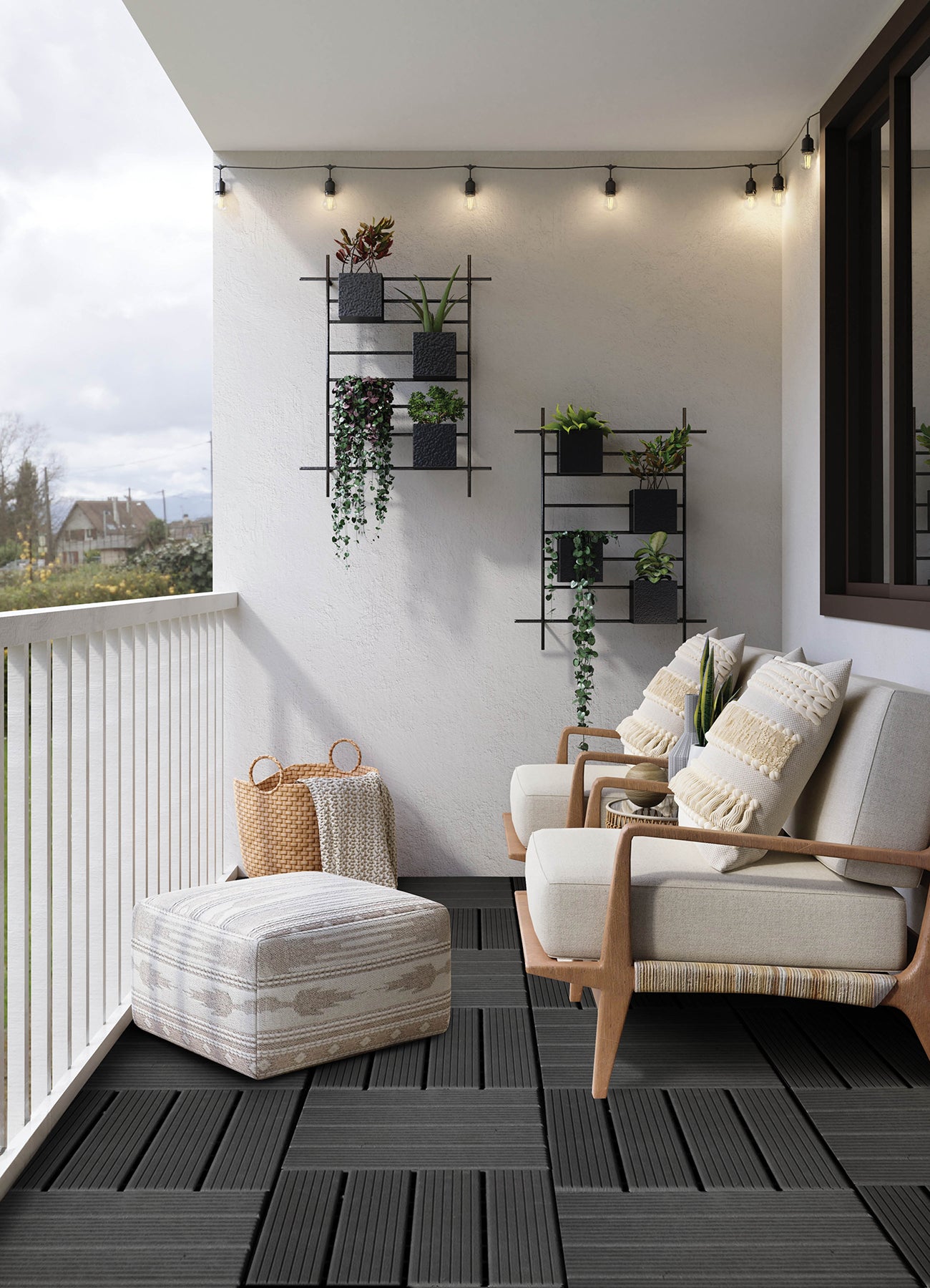 Straight Groove Decking Tiles in a room setting