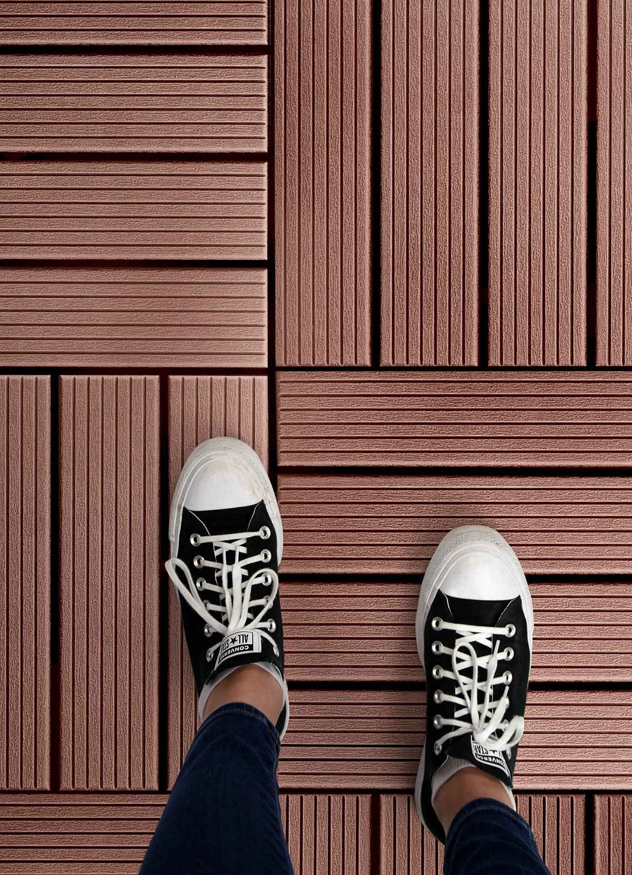 Straight Groove Decking Tiles in a room setting
