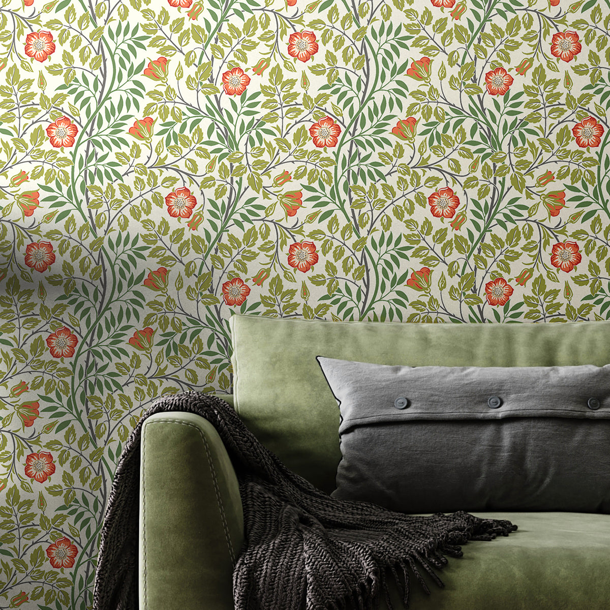 Rosehip Trail P&S Wallpaper in a room setting