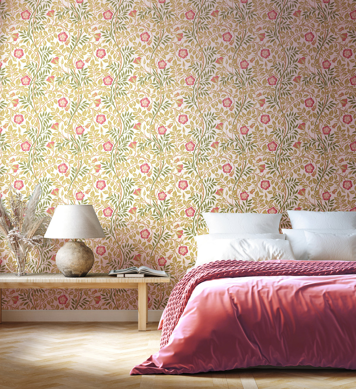 Rosehip Trail P&S Wallpaper in a room setting