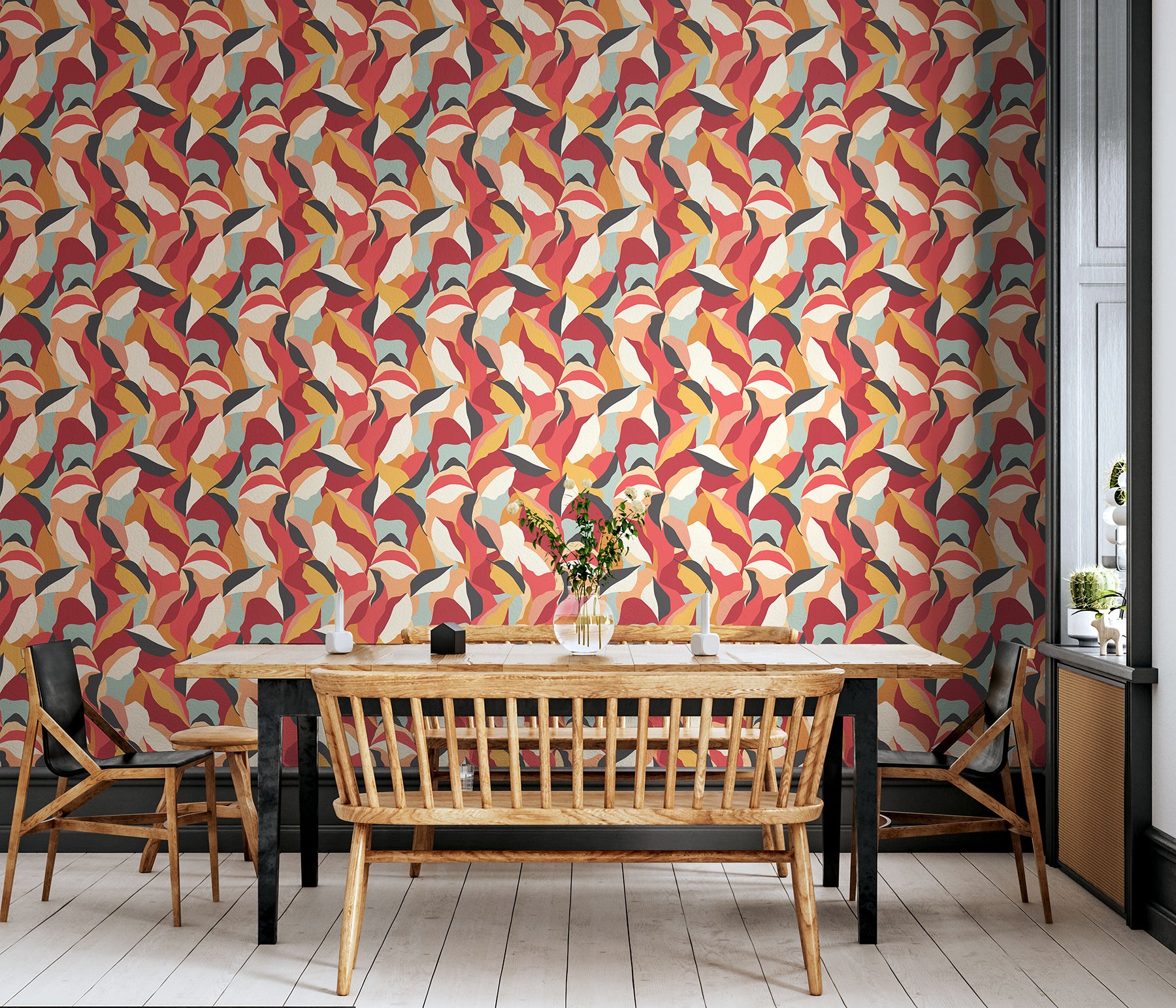 Leafy Patchwork P&S Wallpaper in a room setting