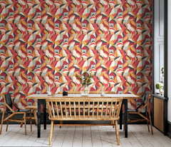Leafy Patchwork P&S Wallpaper in a room setting