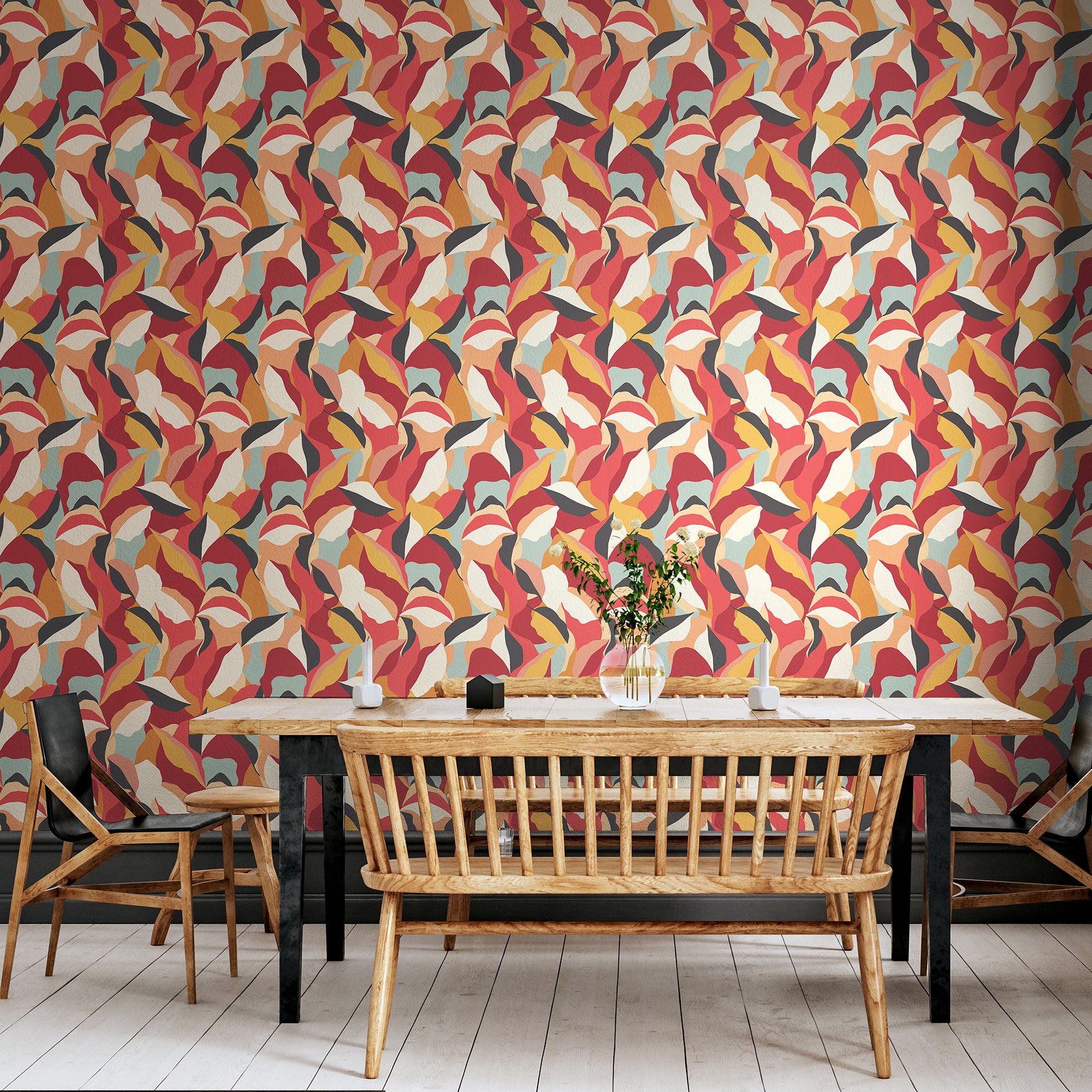 Leafy Patchwork P&S Wallpaper in a room setting