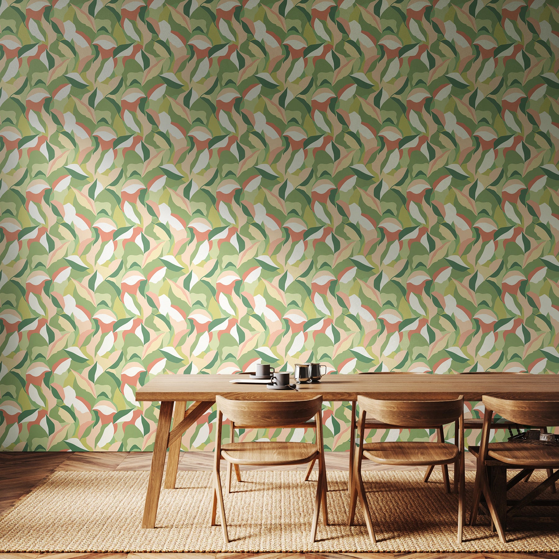 Leafy Patchwork P&S Wallpaper in a room setting