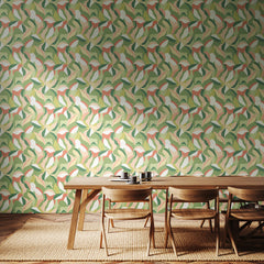 Leafy Patchwork P&S Wallpaper in a room setting