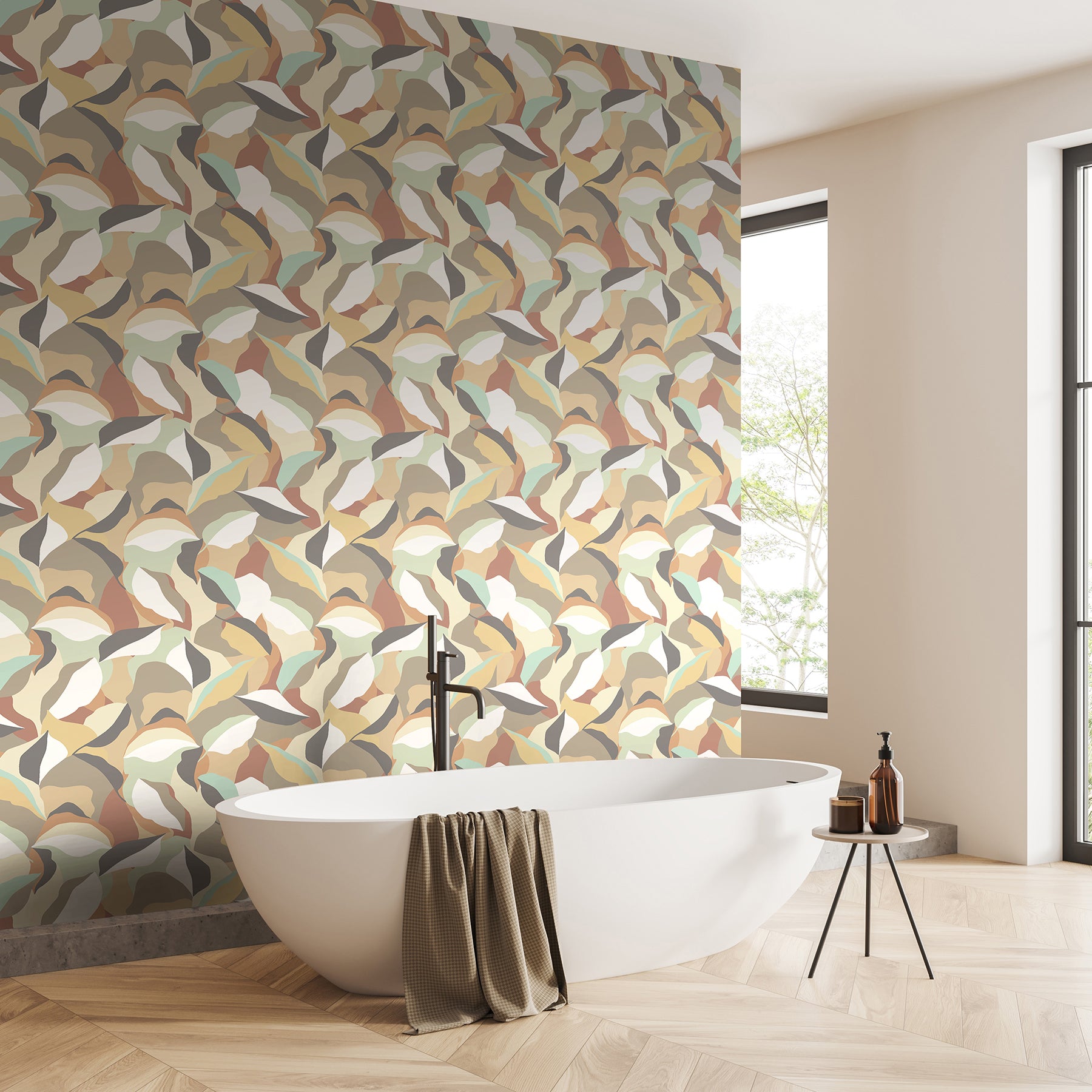 Leafy Patchwork P&S Wallpaper in a room setting