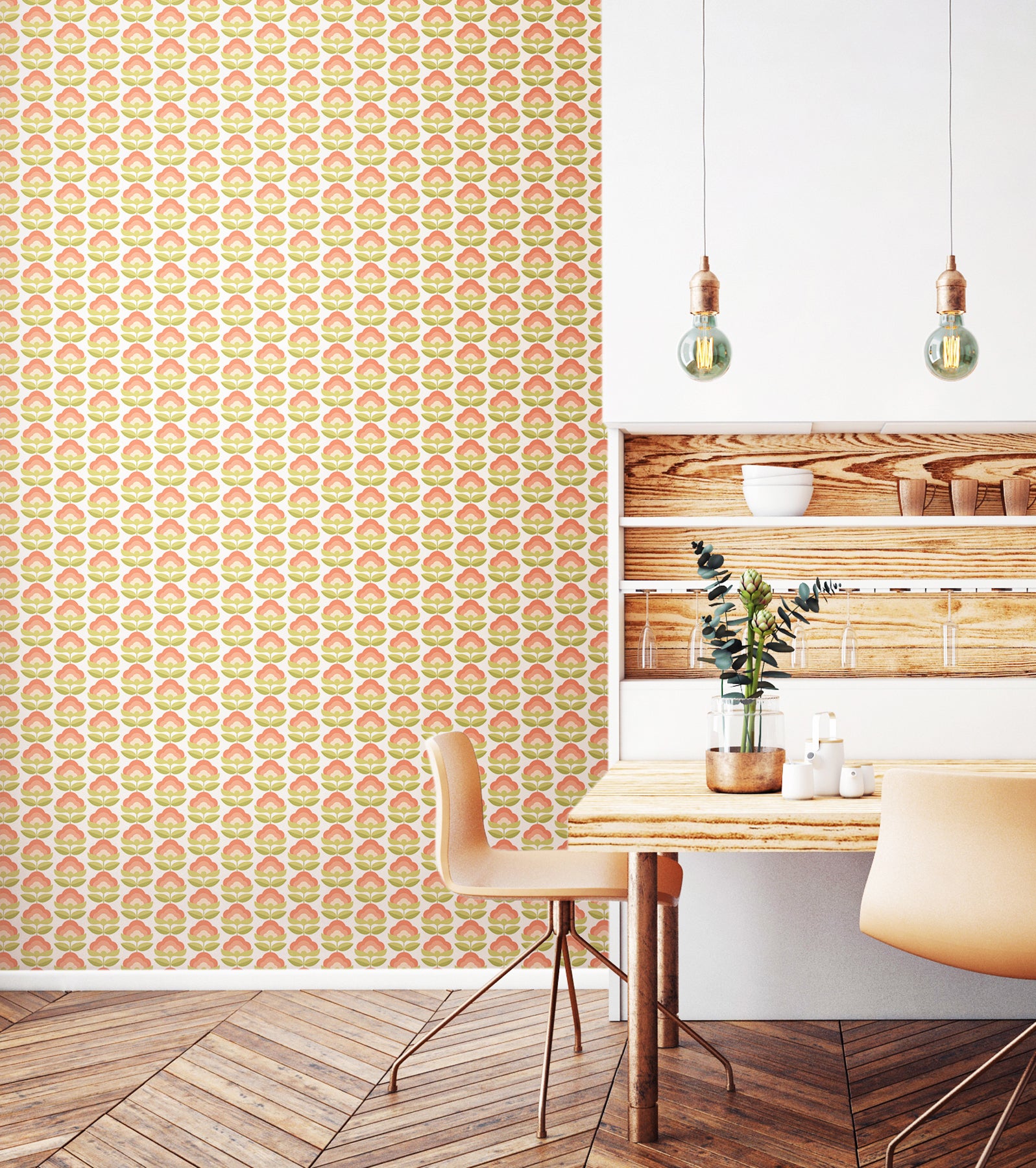 Retro Flower P&S Wallpaper in a room setting