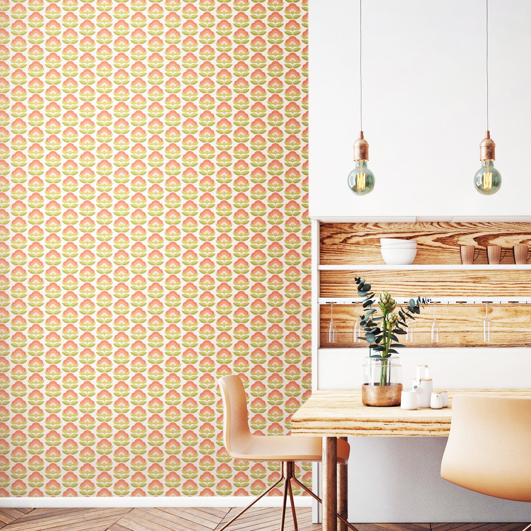 Retro Flower P&S Wallpaper in a room setting