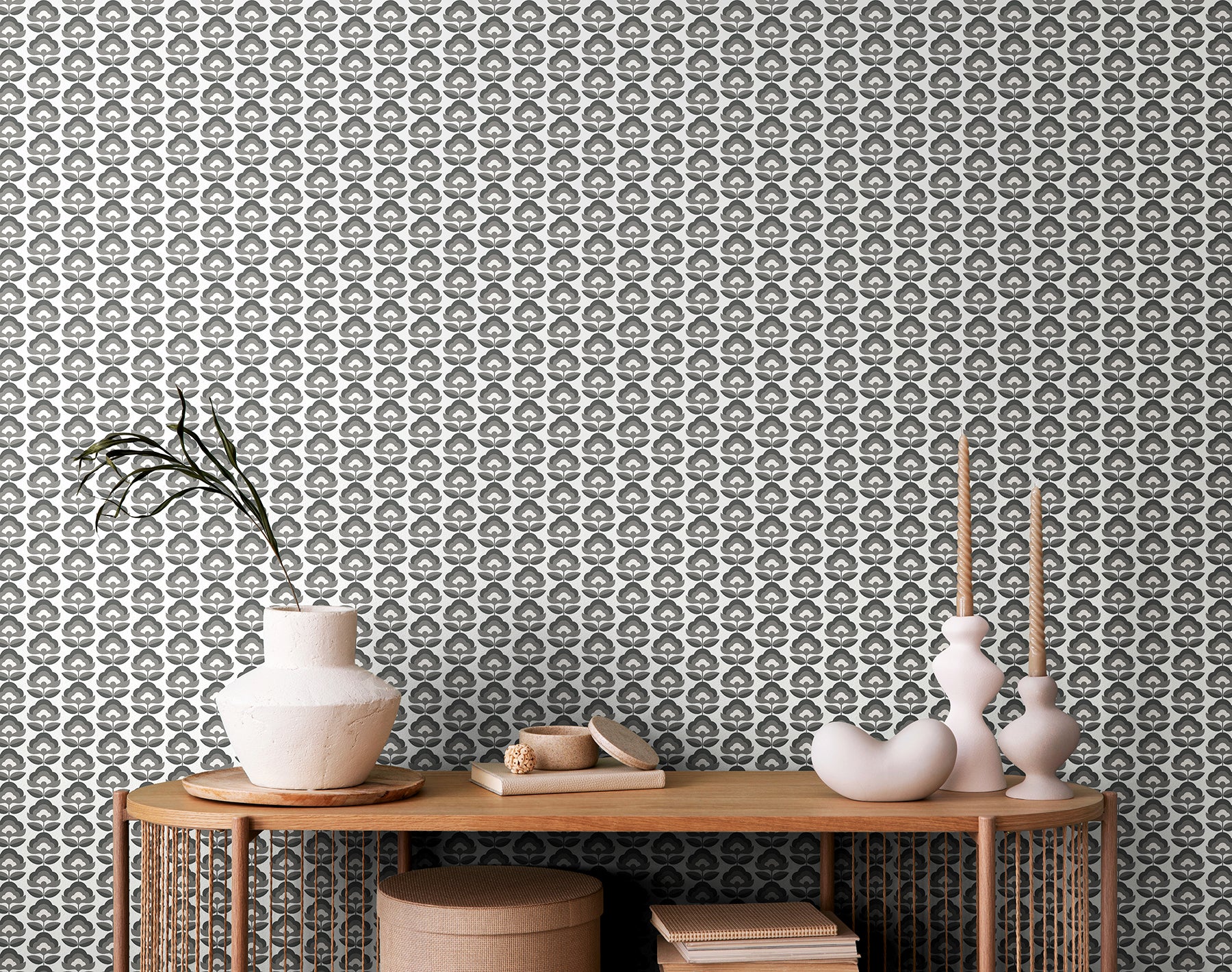 Retro Flower P&S Wallpaper in a room setting