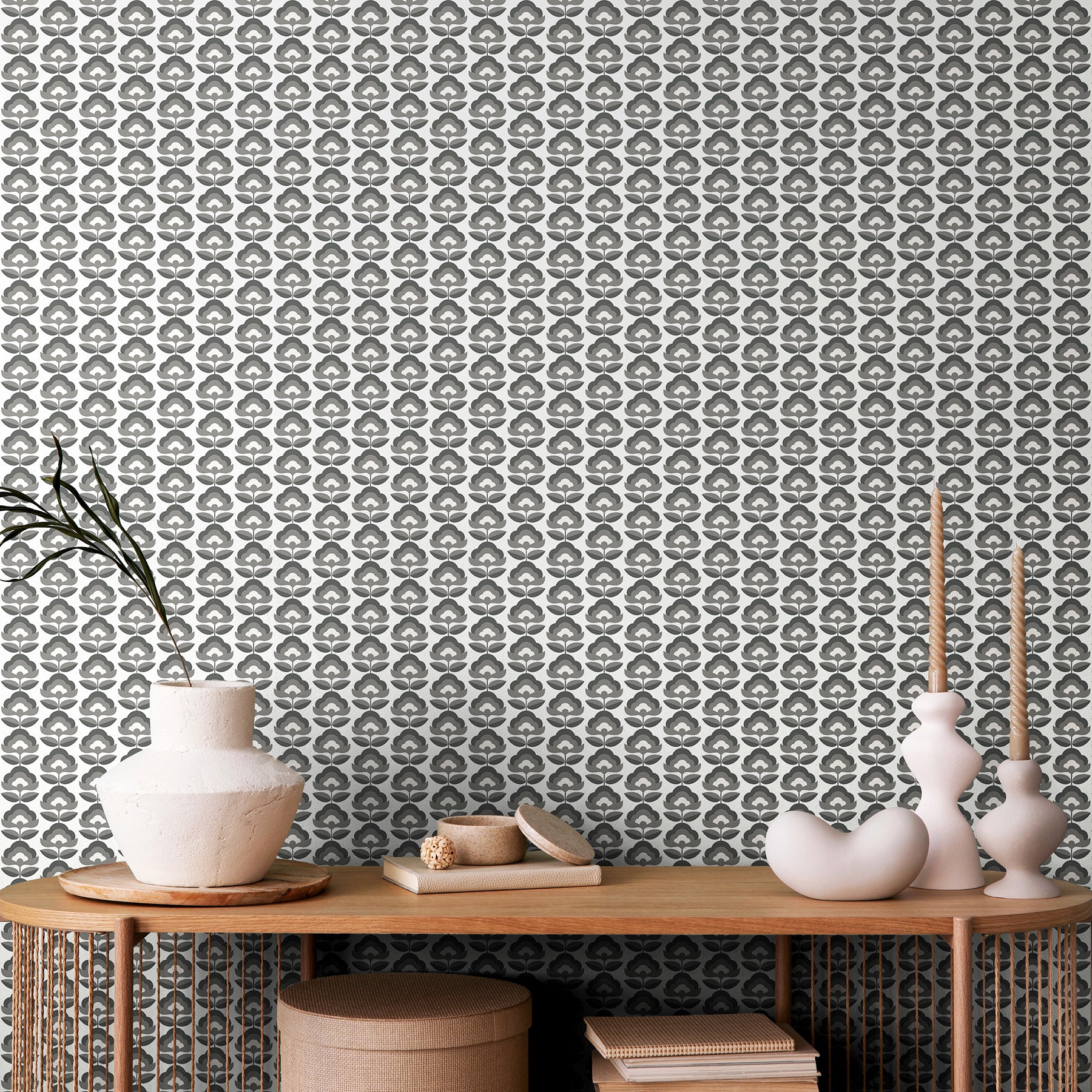 Retro Flower P&S Wallpaper in a room setting