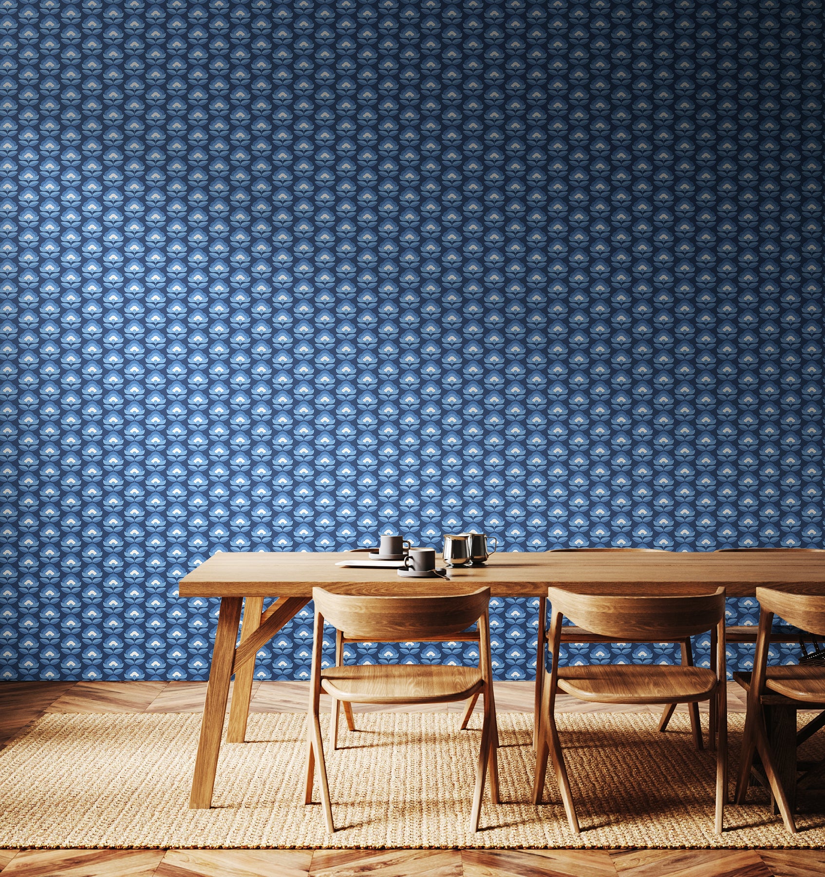 Retro Flower P&S Wallpaper in a room setting