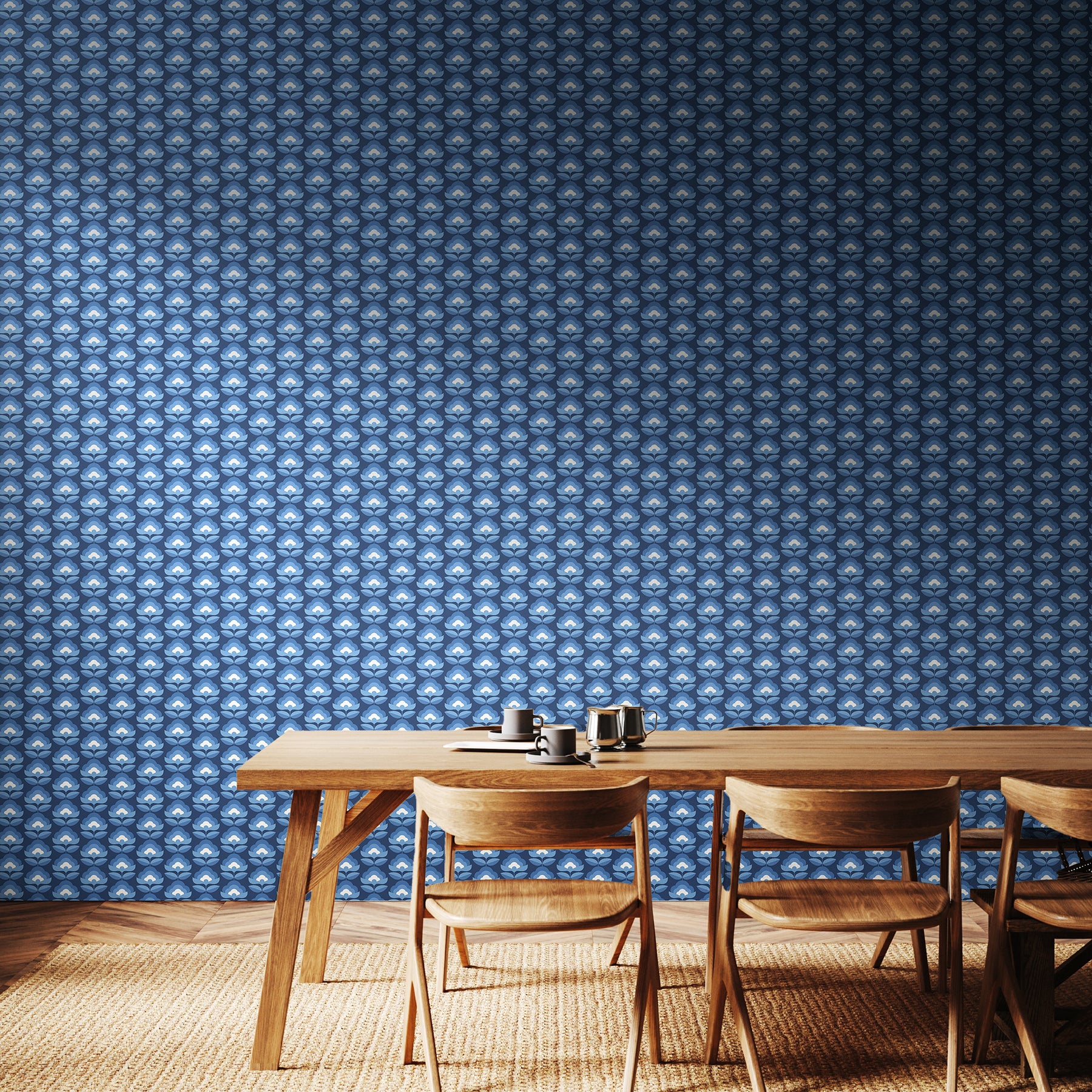 Retro Flower P&S Wallpaper in a room setting