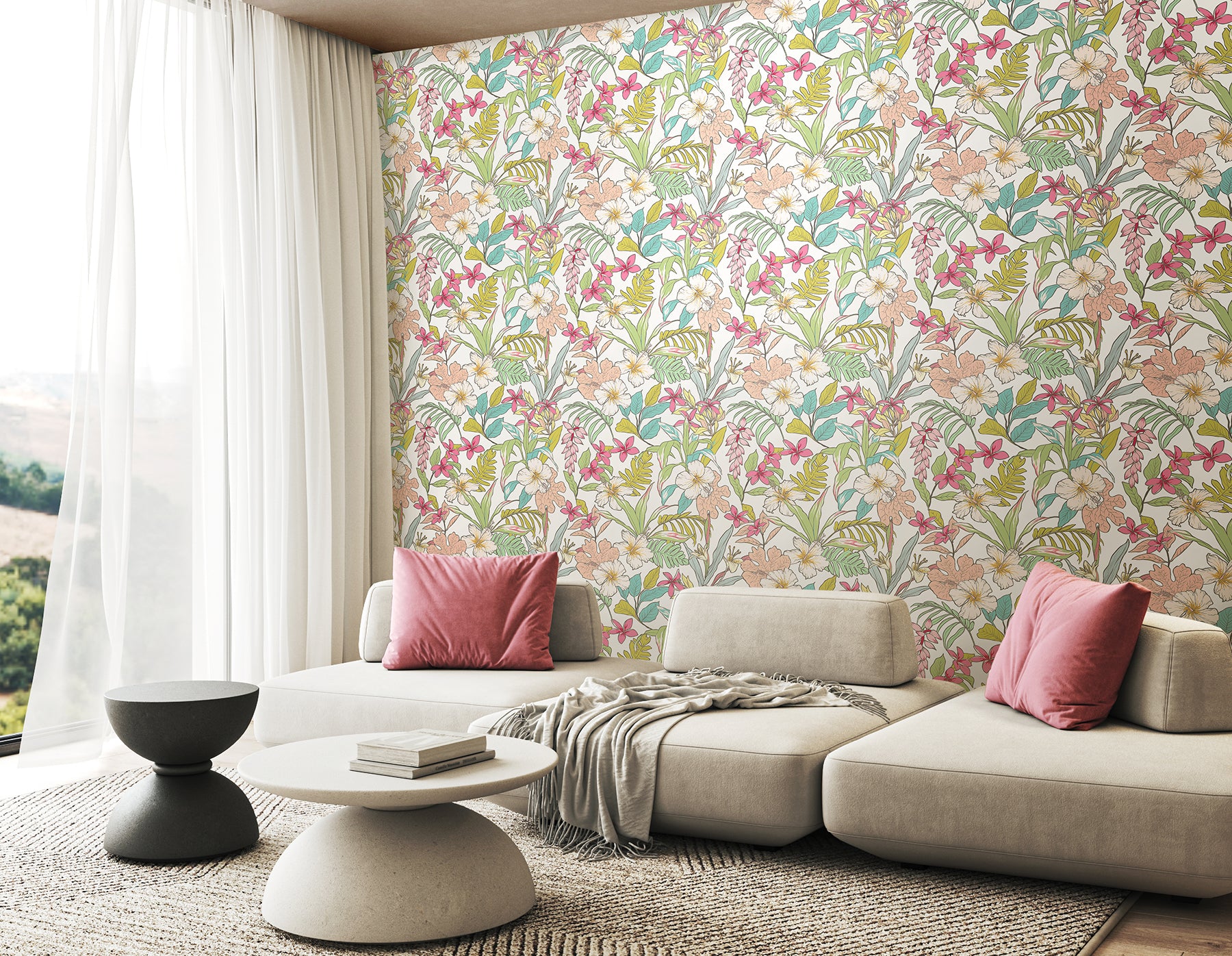 Oasis P&S Wallpaper in a room setting