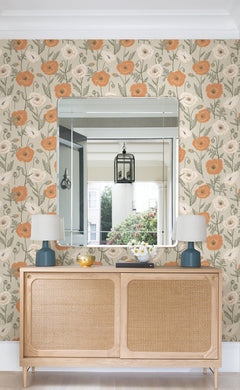 Poppy Field P&S Wallpaper in a room setting