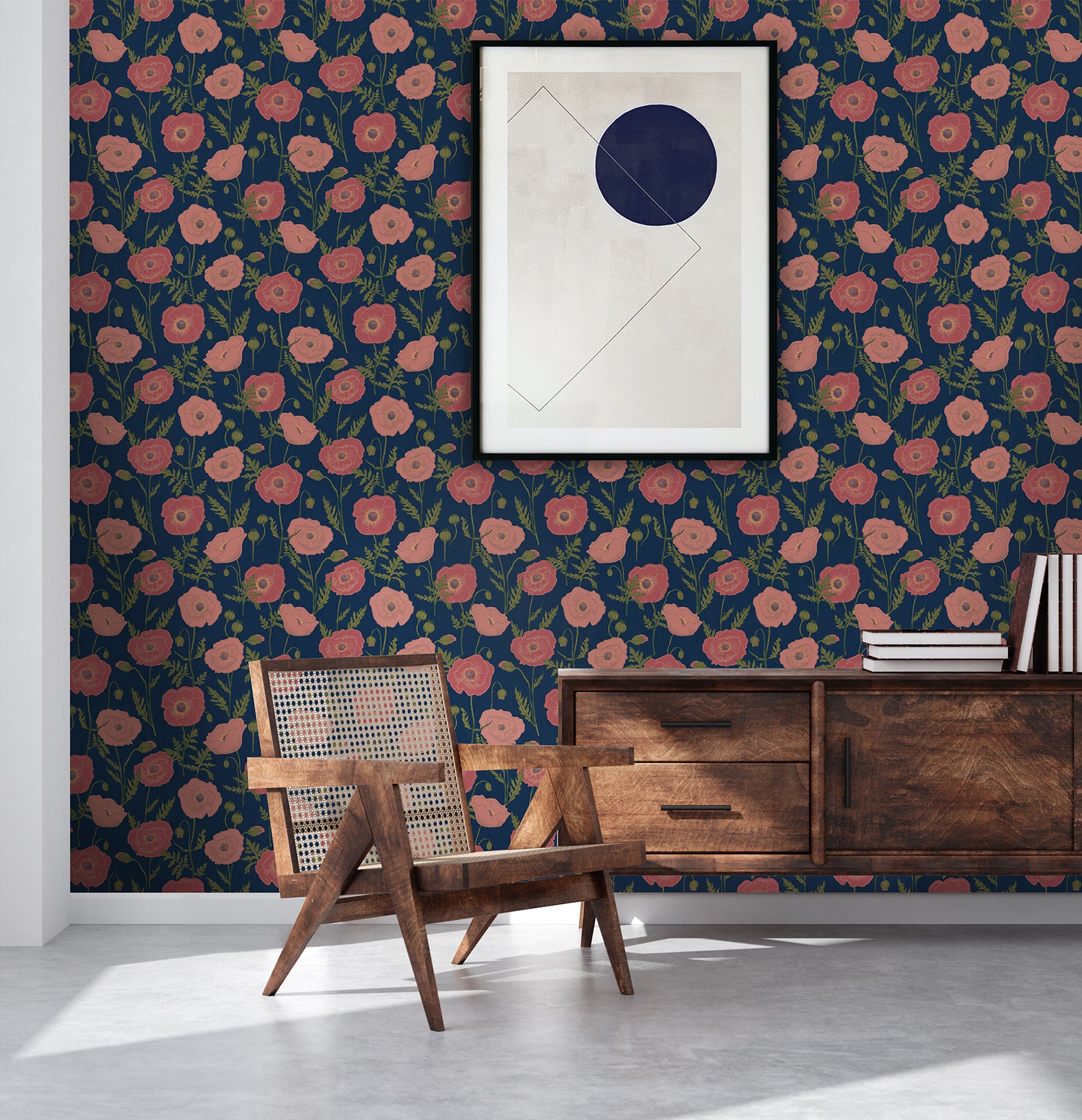 Poppy Field P&S Wallpaper in a room setting
