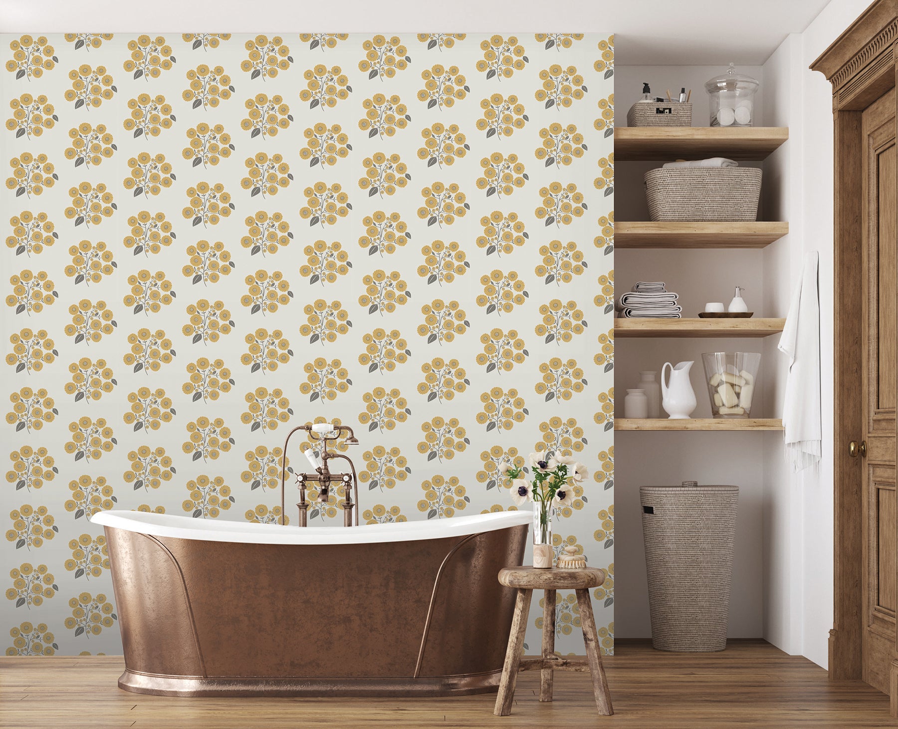 StrawFlower P&S Wallpaper in a room setting