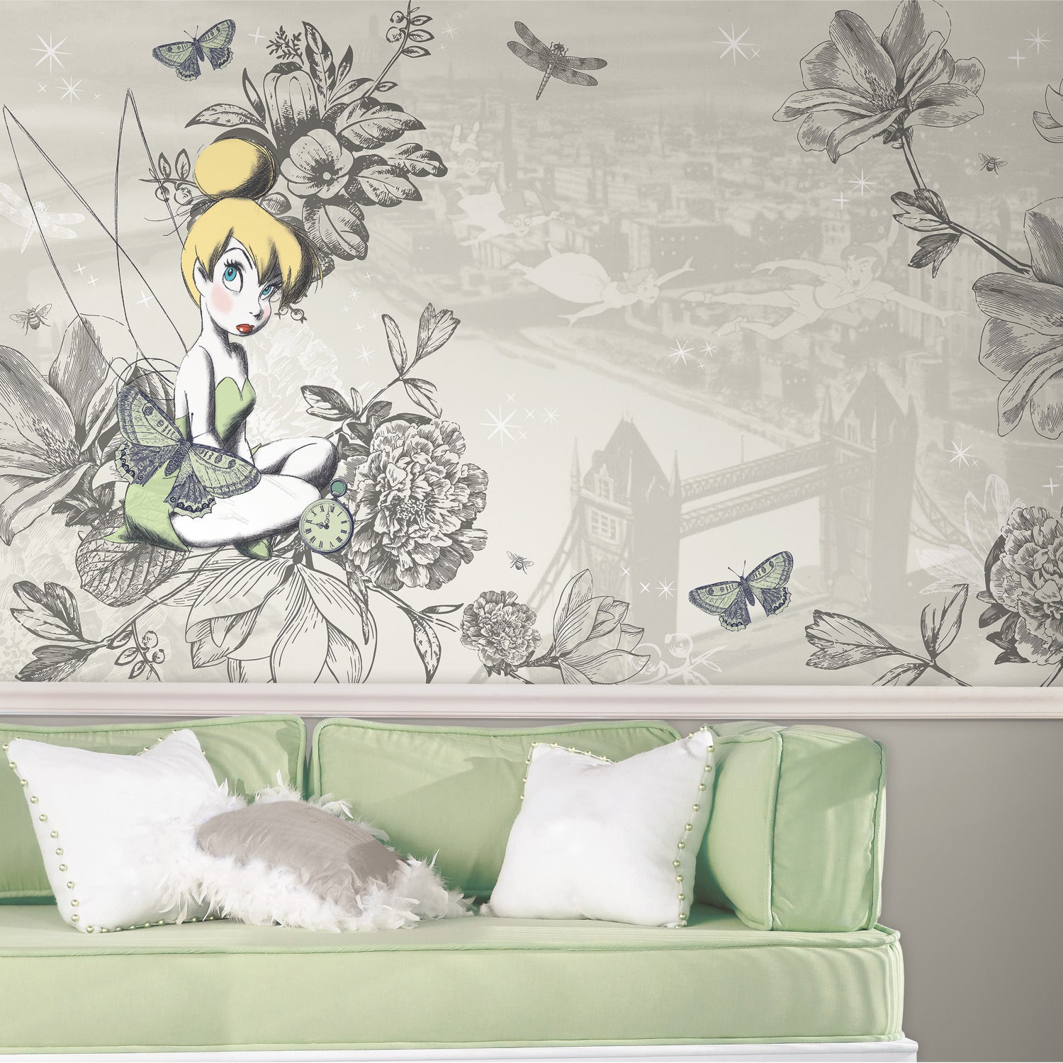 Disney Fairies - Vintage Tinkbell Wall Murals in a room setting