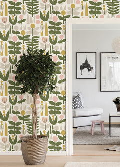 Bit Of Folk Flower P&S Wallpaper in a room setting