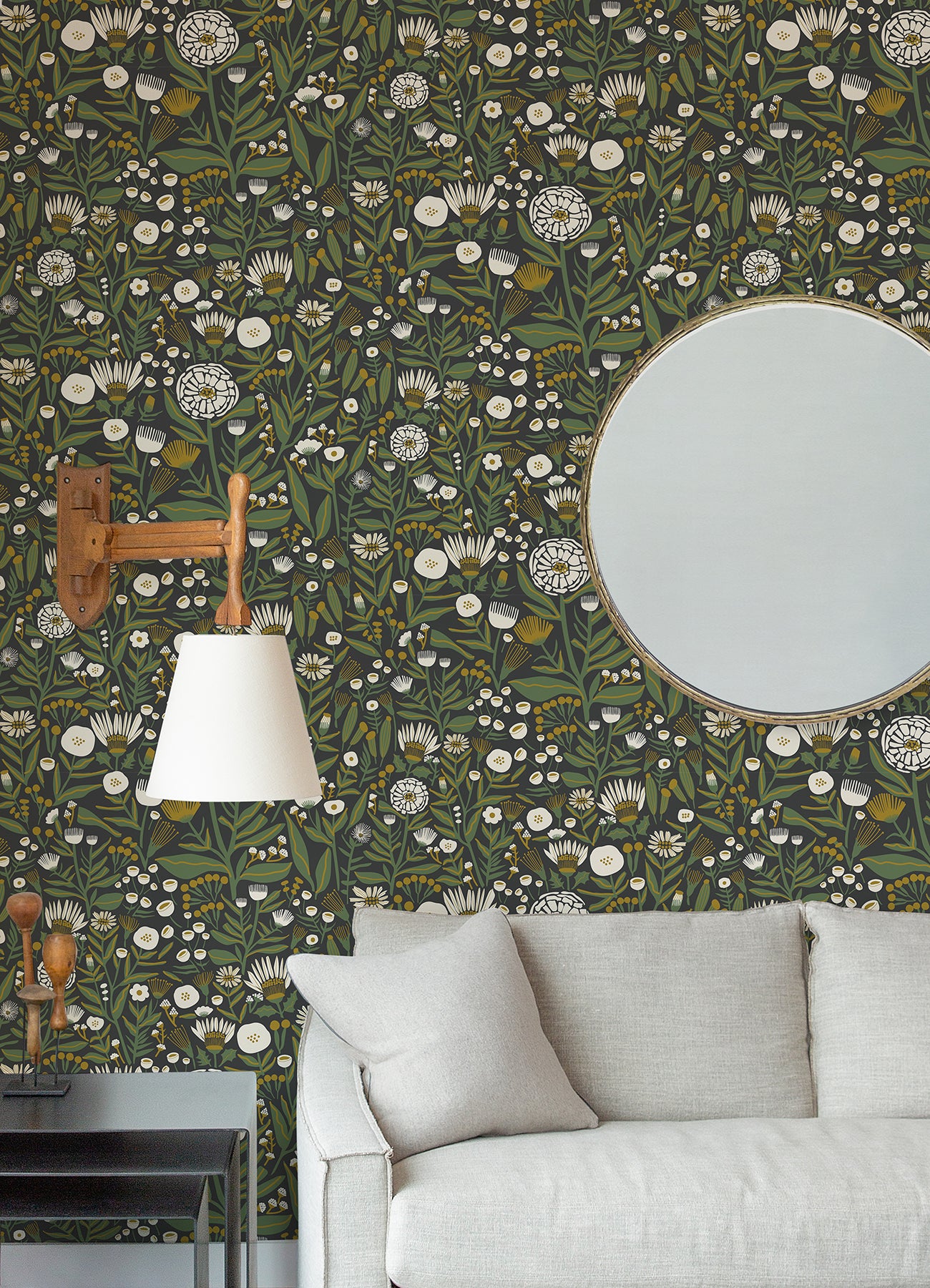 Marigold Forest Flower P&S Wallpaper in a room setting