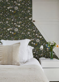 Marigold Forest Flower P&S Wallpaper in a room setting