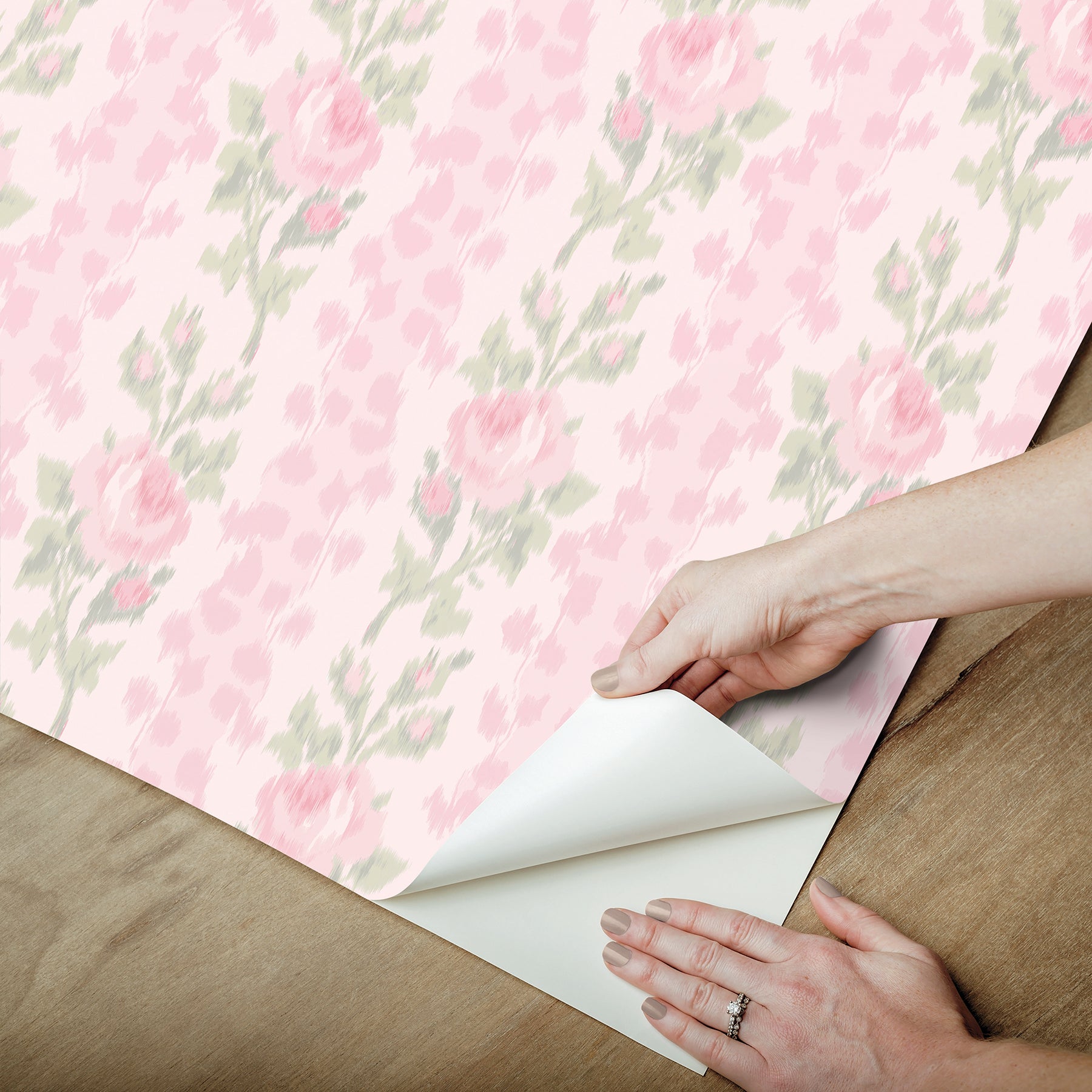 Blooming Heirloom Strawberry Macaron Rose Stripe P&S Wallpaper - how to peel