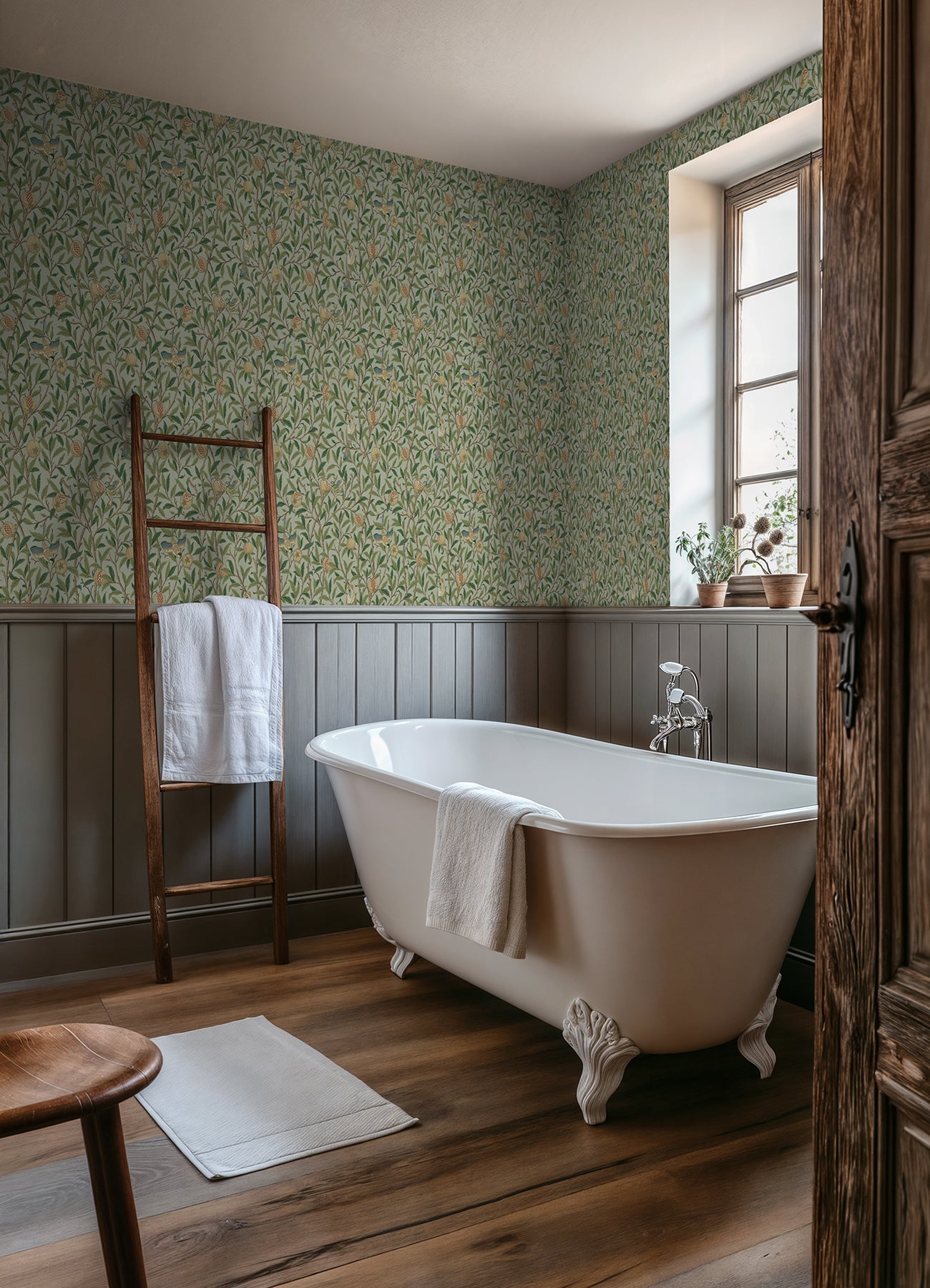 Bird and Pomegranate P&S Wallpaper in a room setting