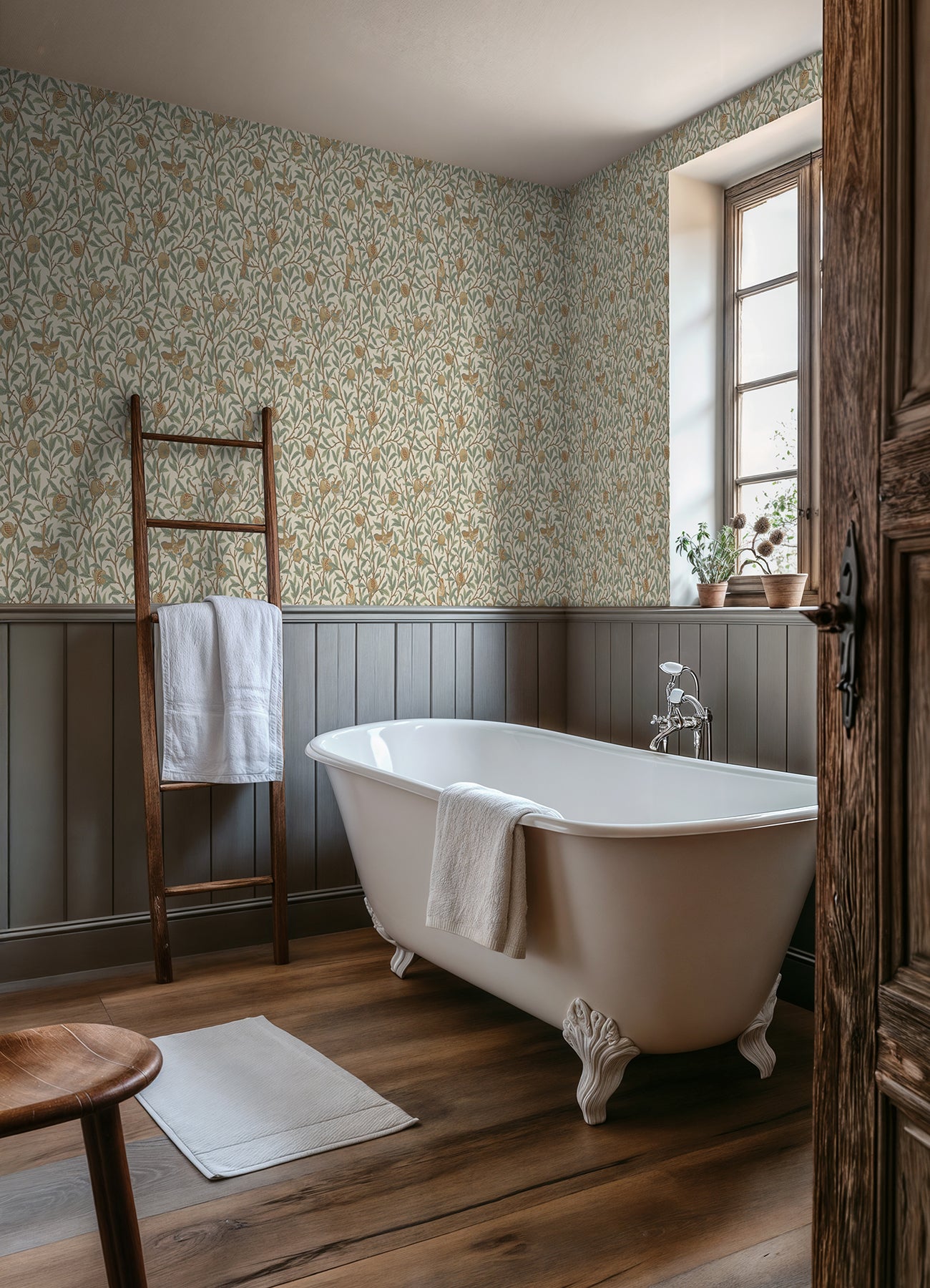 Bird and Pomegranate P&S Wallpaper in a room setting