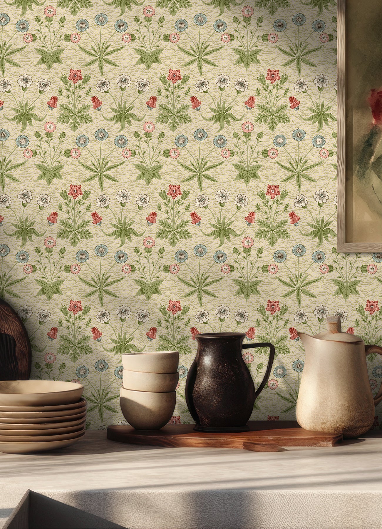 Daisy P&S Wallpaper in a room setting