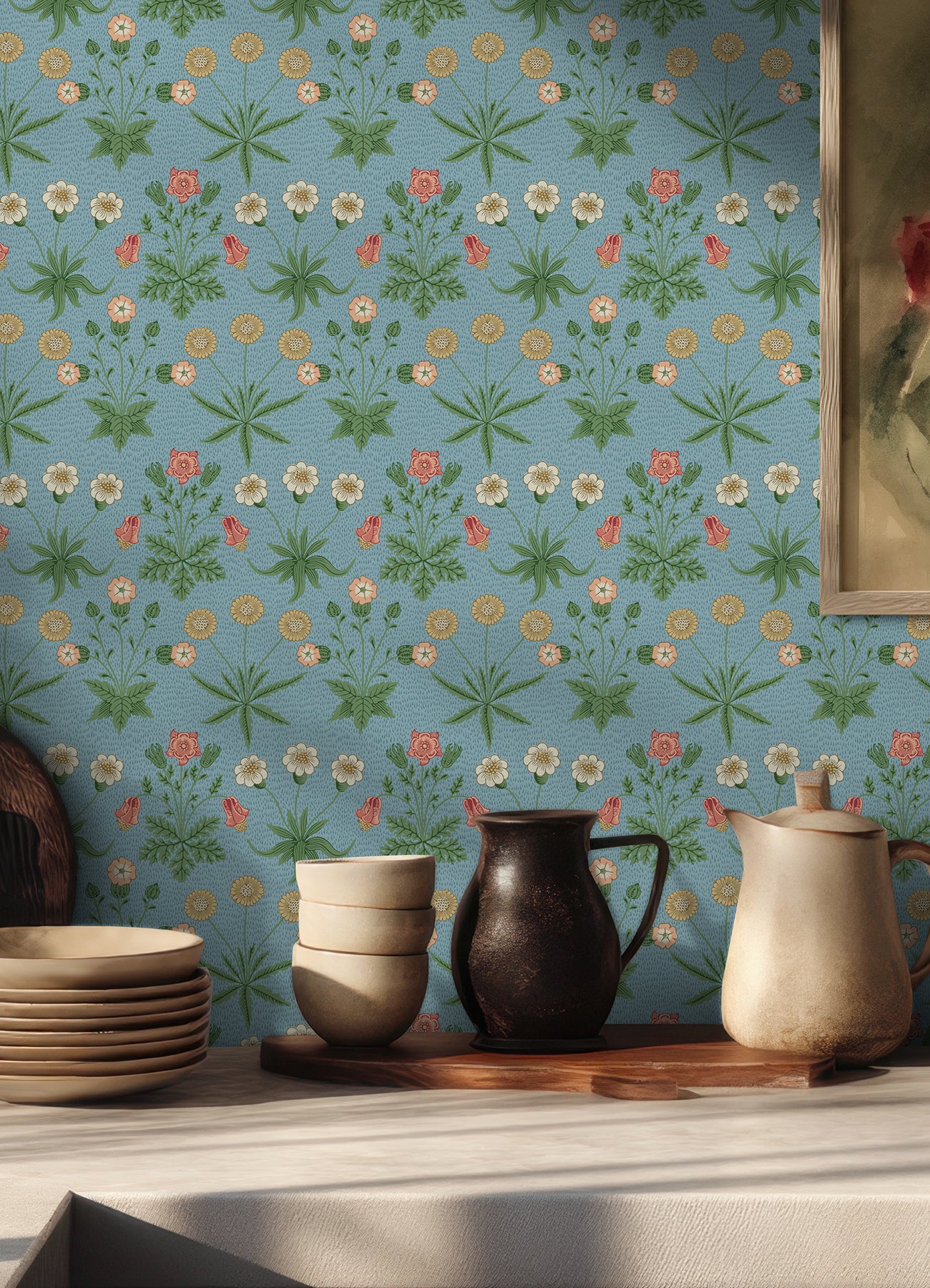 Daisy P&S Wallpaper in a room setting