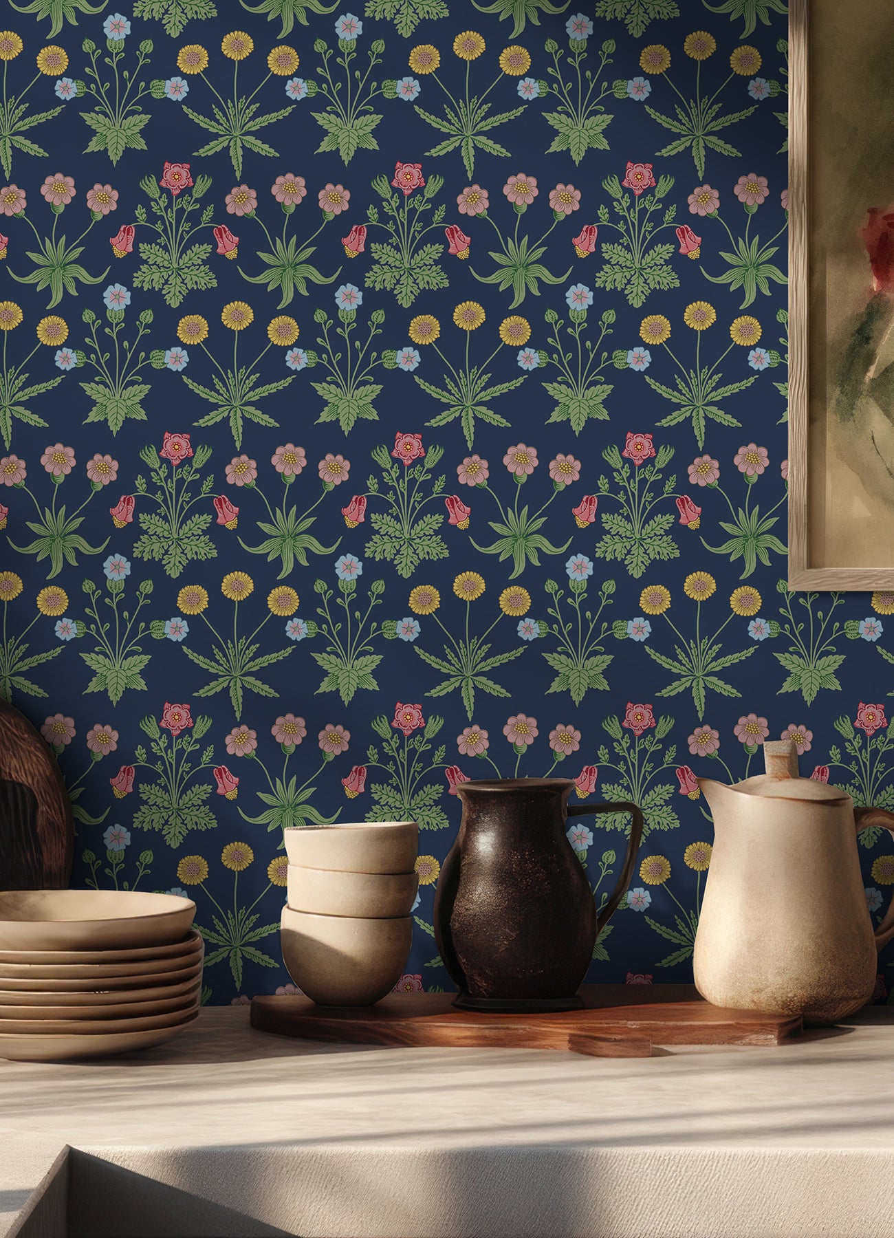 Daisy P&S Wallpaper in a room setting