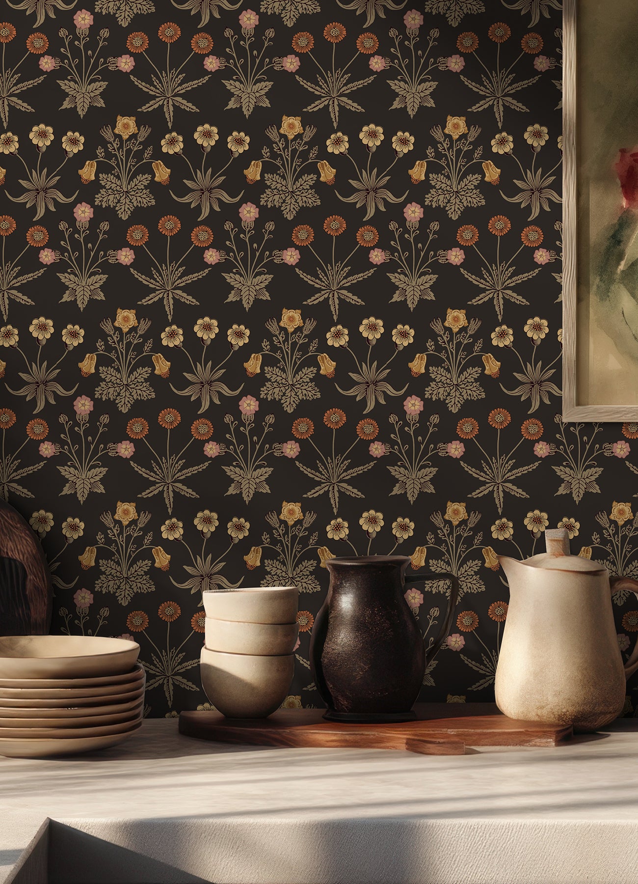 Daisy P&S Wallpaper in a room setting