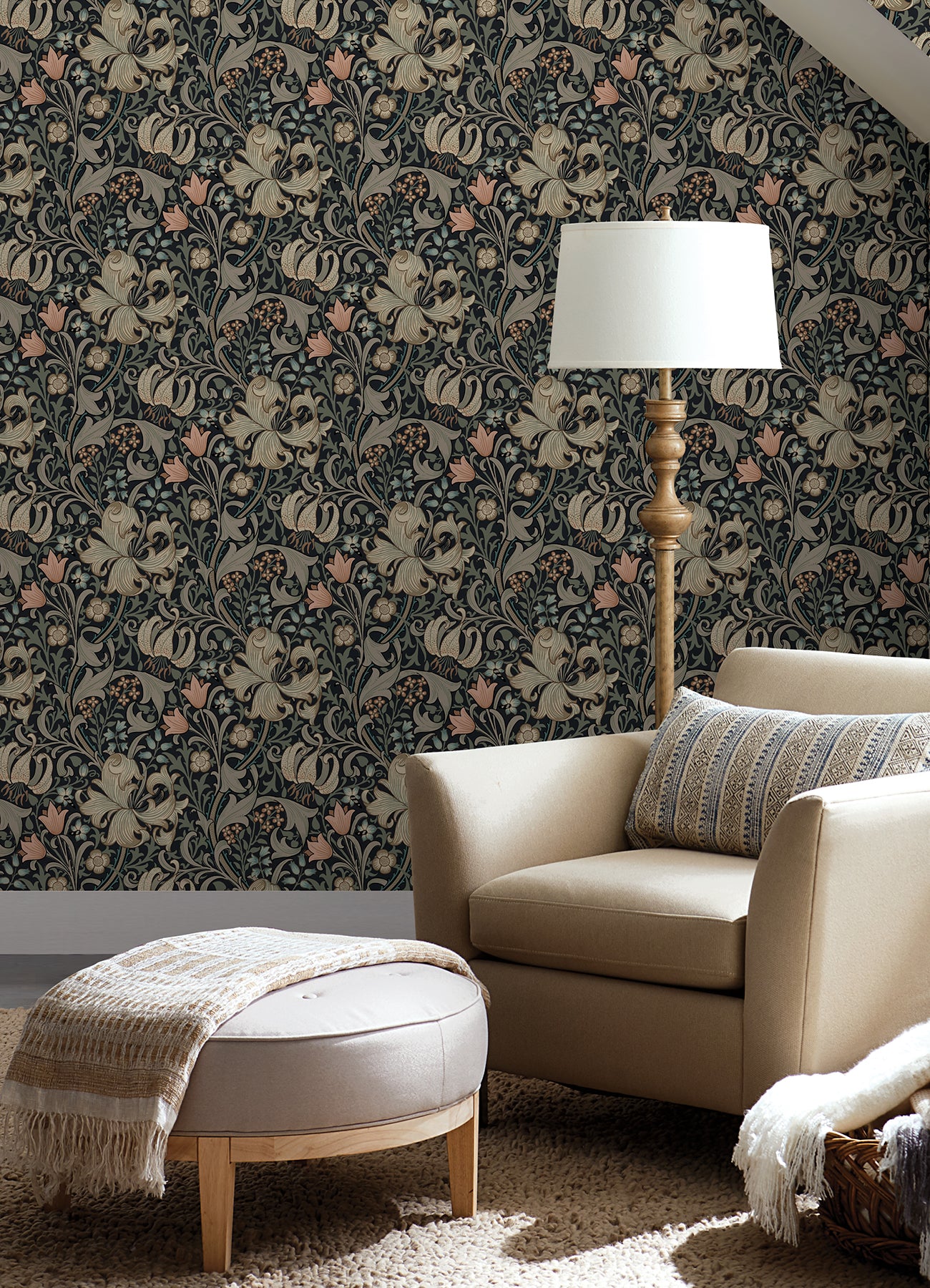 Golden Lily P&S Wallpaper in a room setting