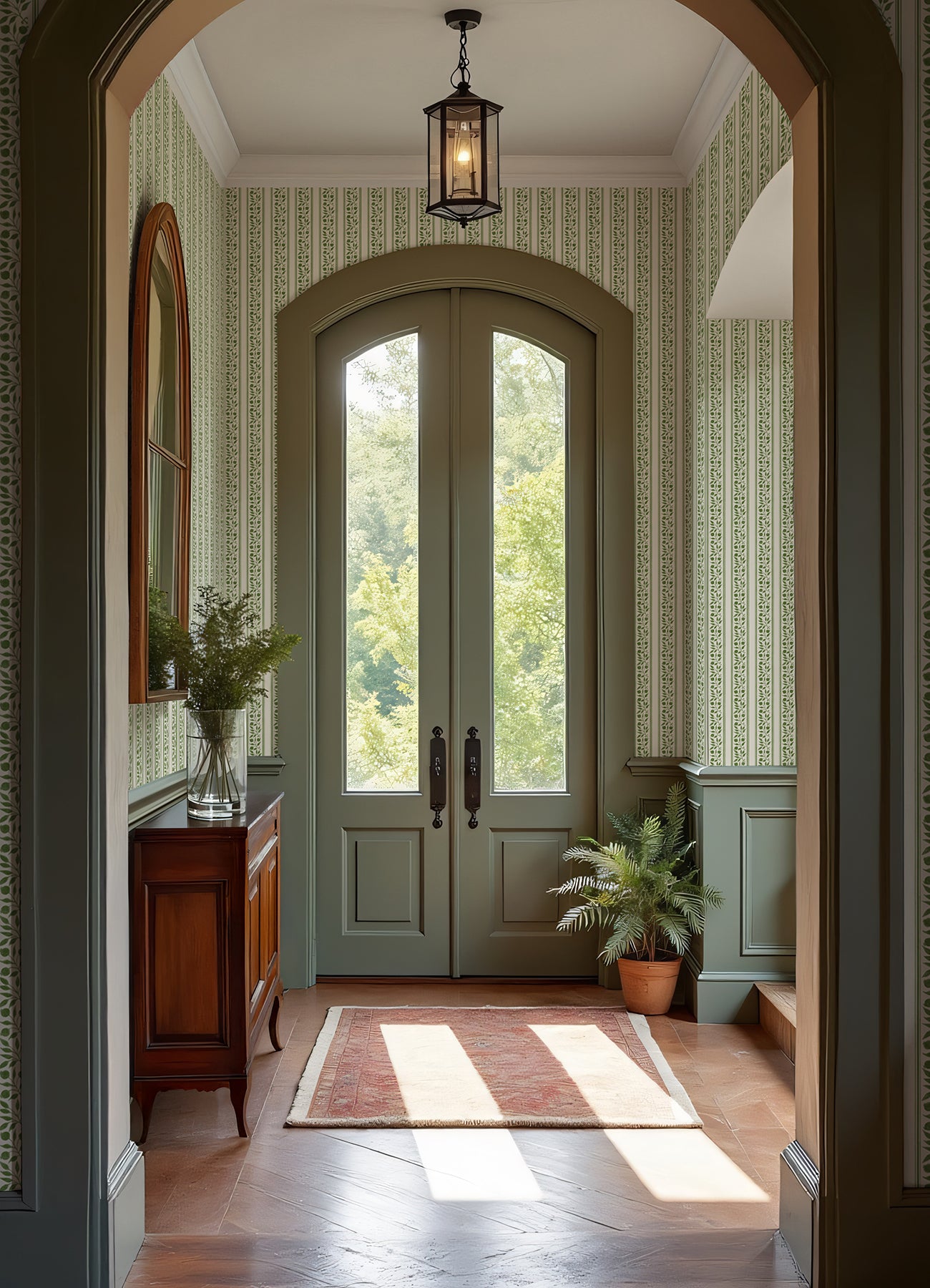 Rosehip Stripe P&S Wallpaper in a room setting