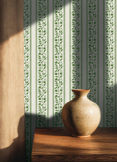 Rosehip Stripe P&S Wallpaper in a room setting