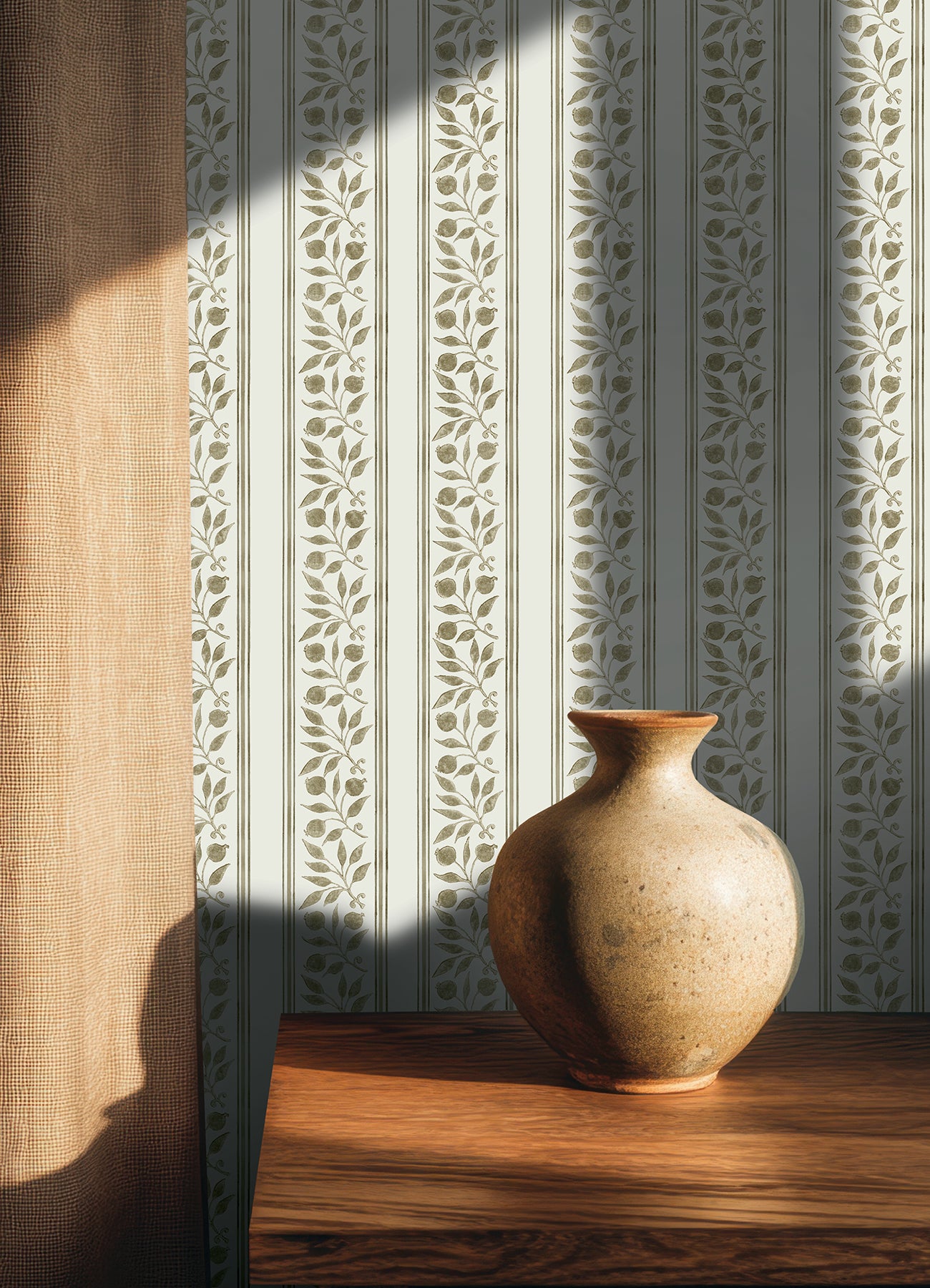 Rosehip Stripe P&S Wallpaper in a room setting