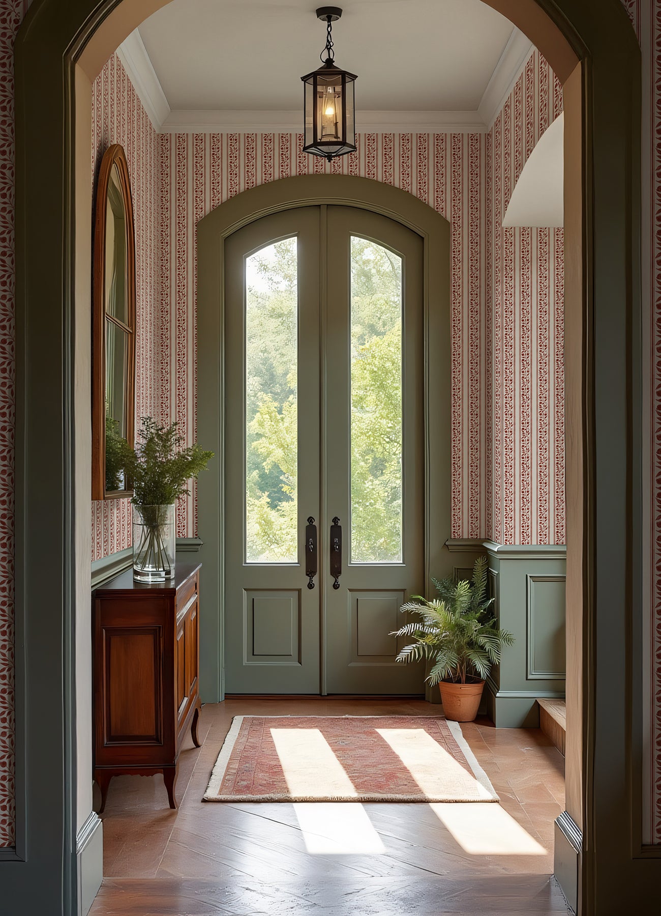 Rosehip Stripe P&S Wallpaper in a room setting