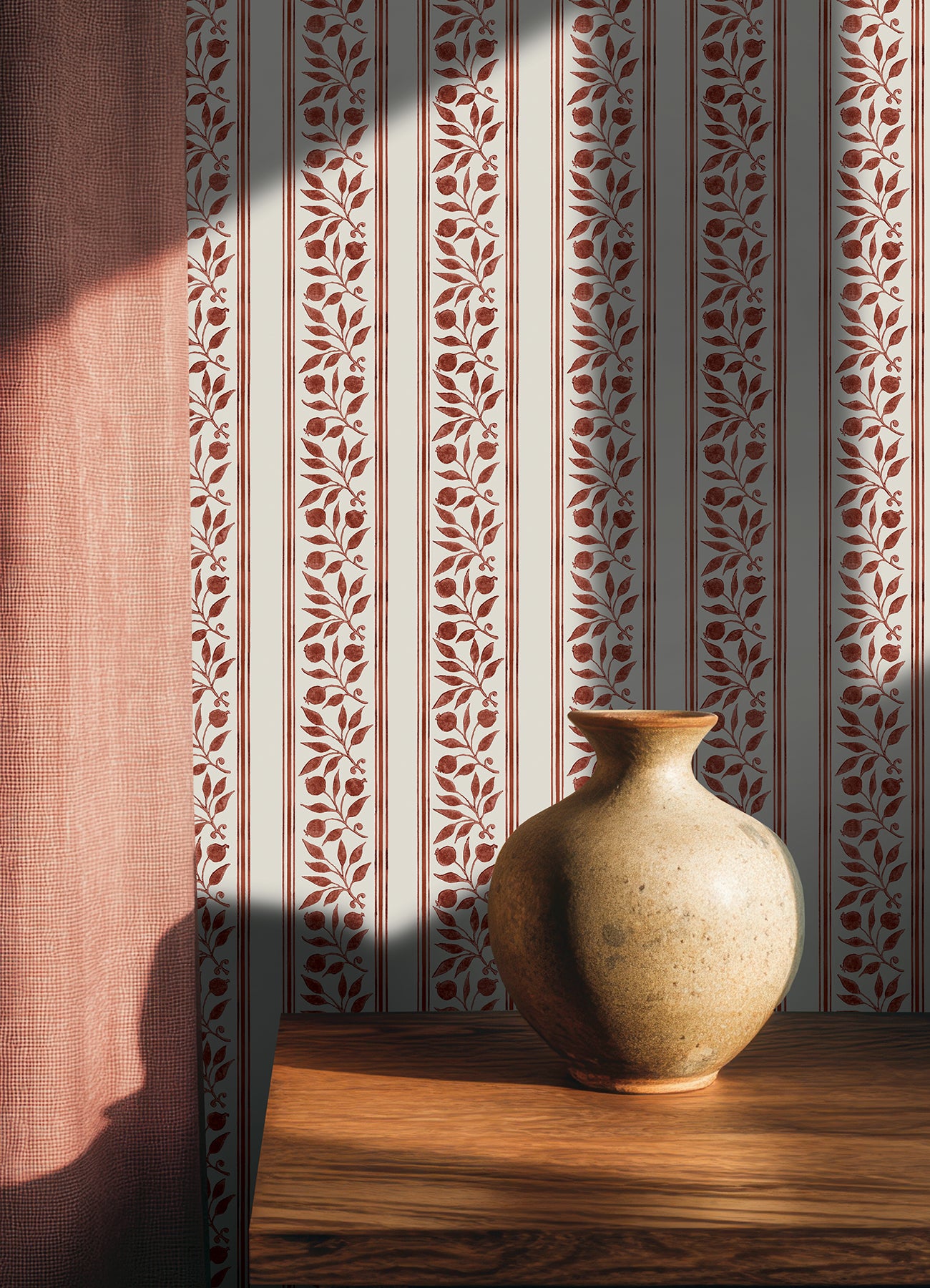 Rosehip Stripe P&S Wallpaper in a room setting