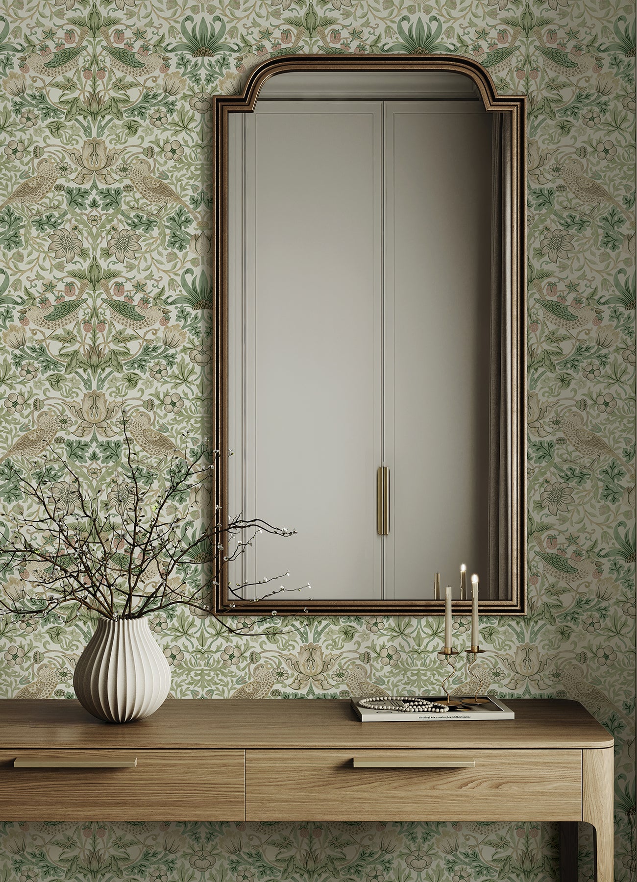 Strawberry Thief P&S Wallpaper in a room setting