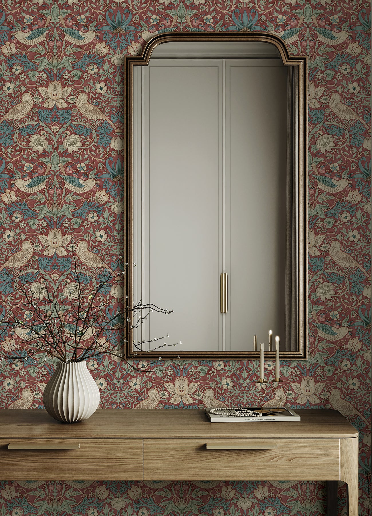 Strawberry Thief P&S Wallpaper in a room setting