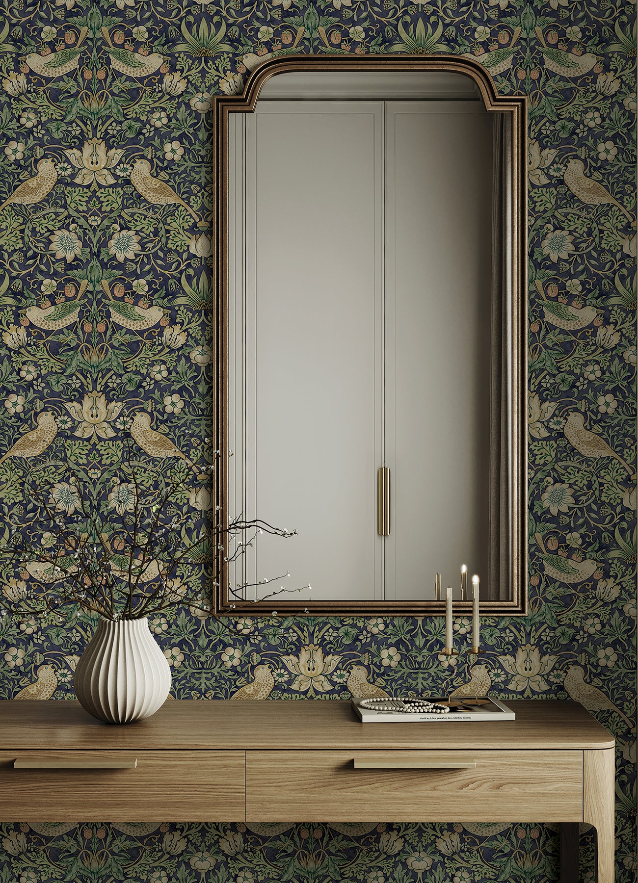 Strawberry Thief P&S Wallpaper in a room setting