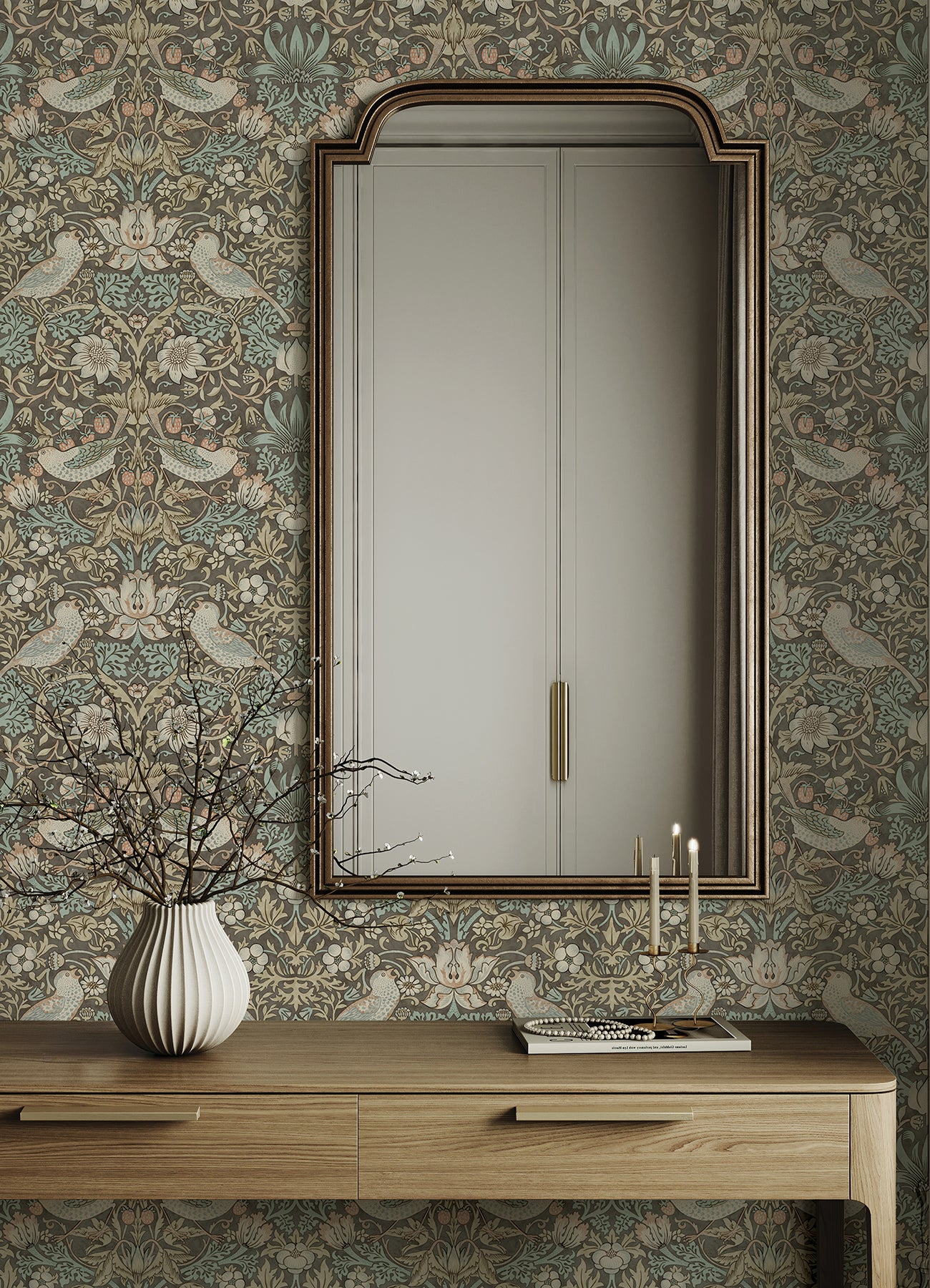 Strawberry Thief P&S Wallpaper in a room setting