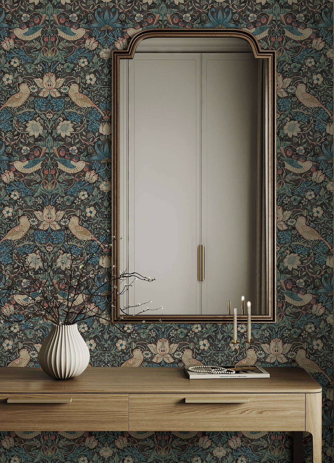 Strawberry Thief P&S Wallpaper in a room setting
