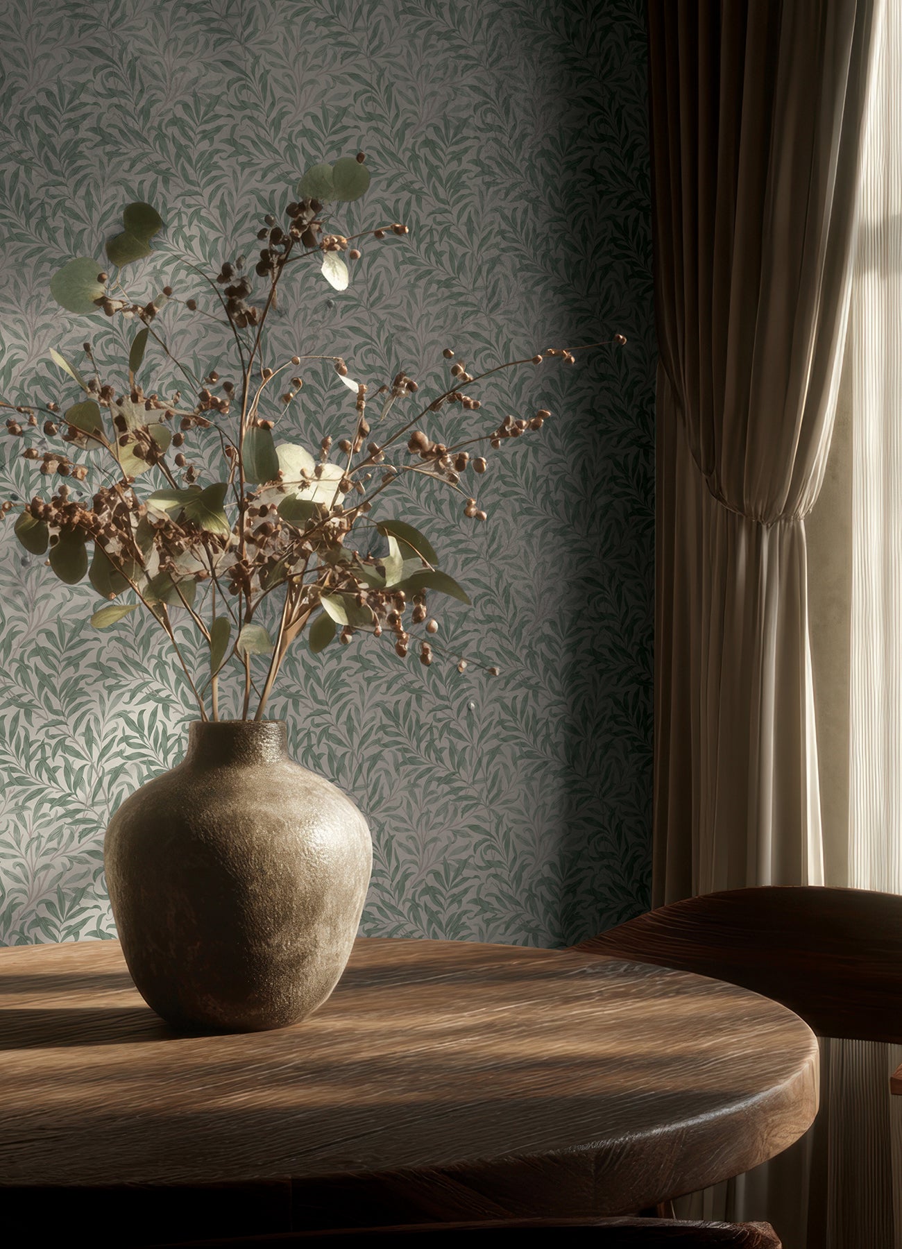 Willow Boughs P&S Wallpaper in a room setting