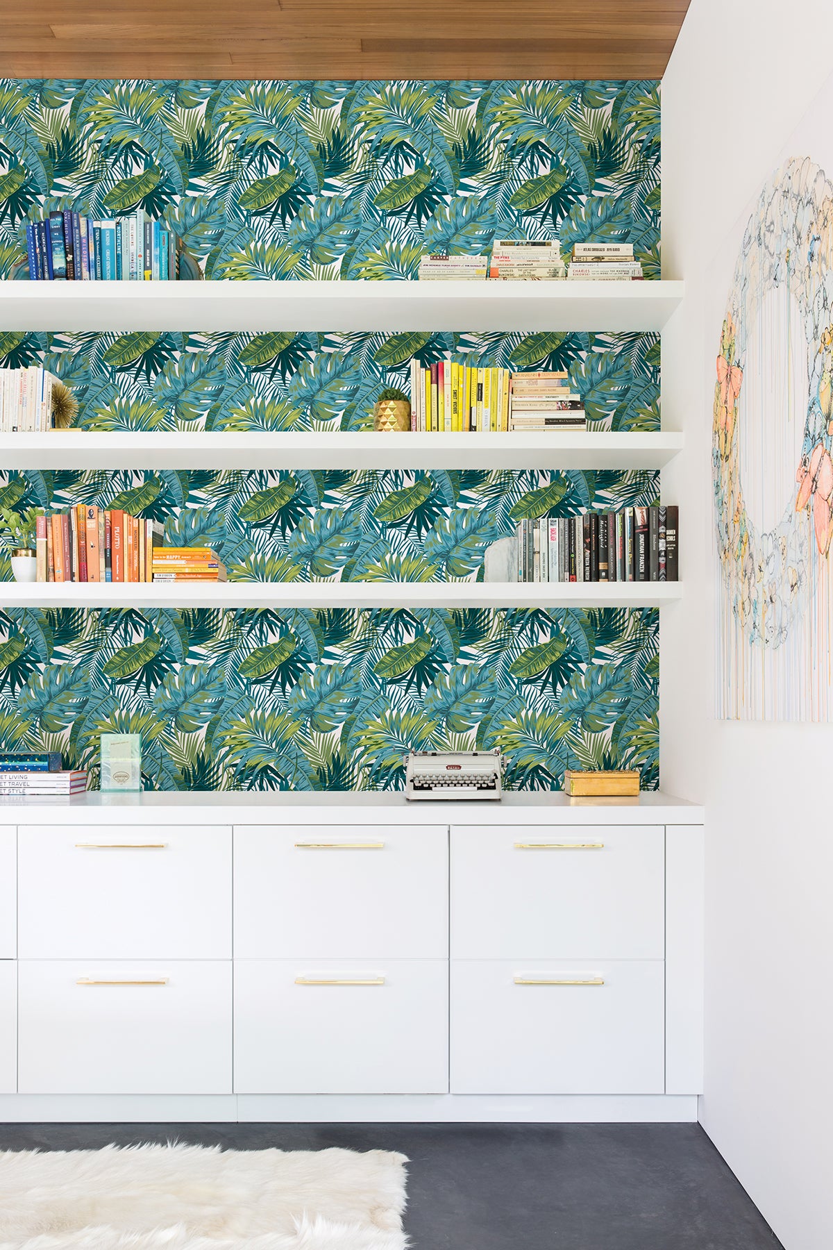 Bangalow Tropical Palm P&S Wallpaper in a room setting