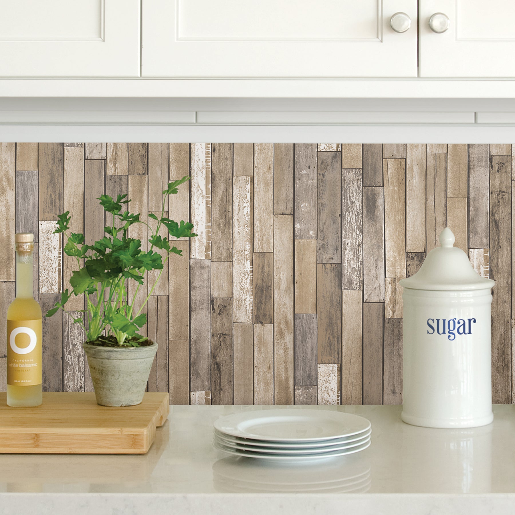 Weathered Plank P&S Wallpaper in a room setting