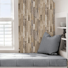Weathered Plank P&S Wallpaper in a room setting