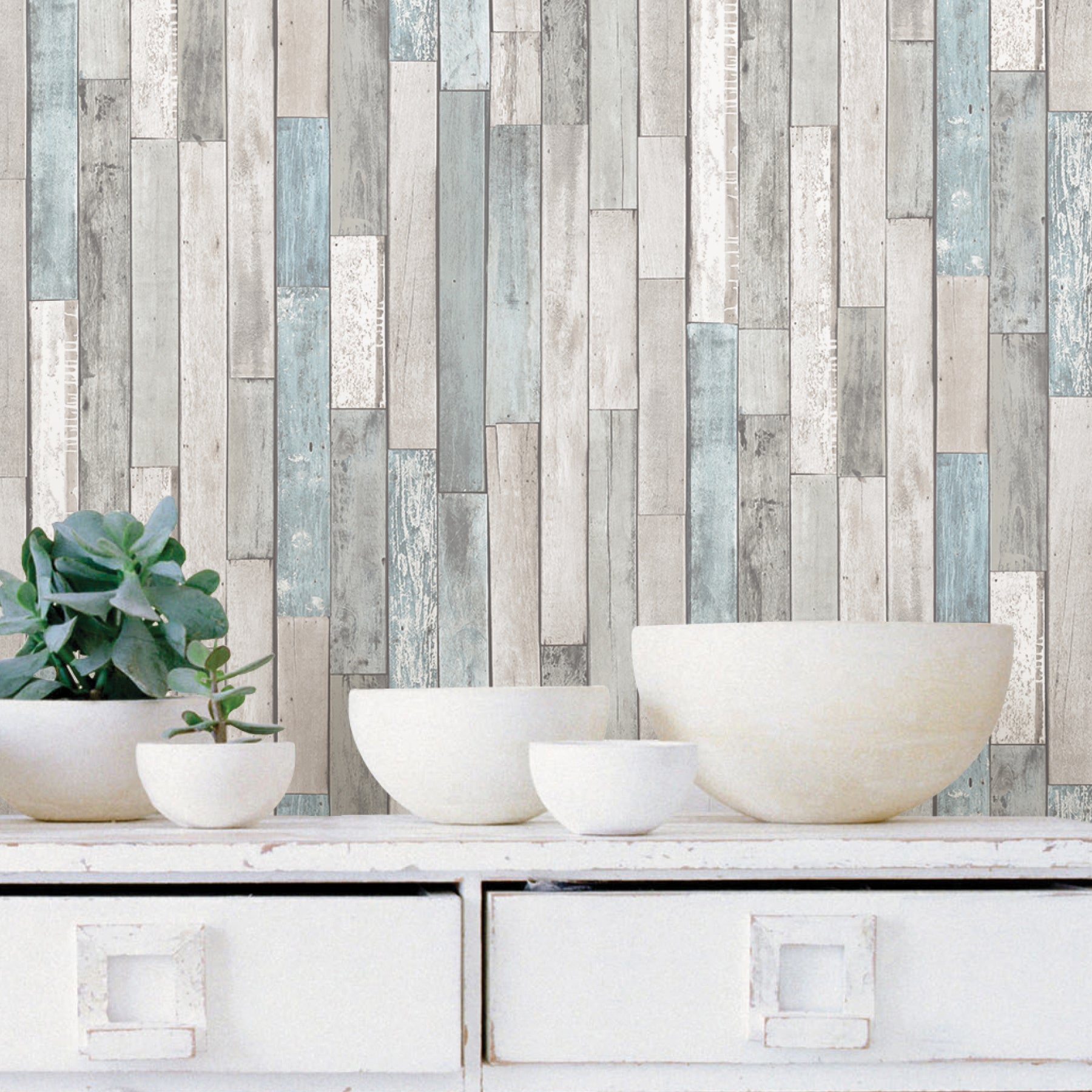Weathered Plank P&S Wallpaper in a room setting