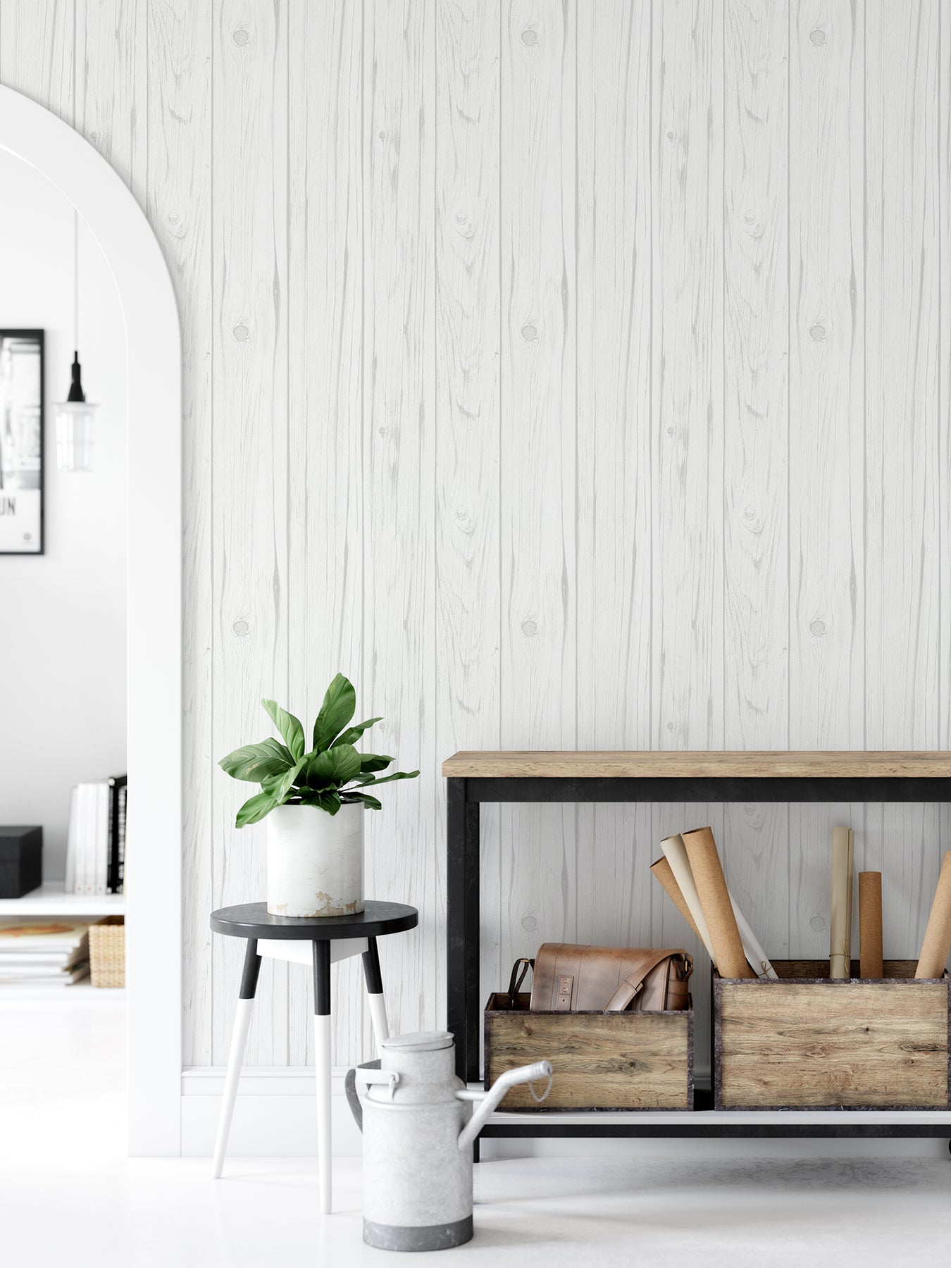 Barnwood P&S Wallpaper in a room setting