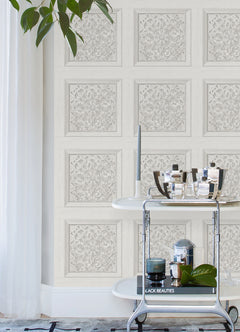 Carved Floral Peel and Stick Wallpaper in a room setting