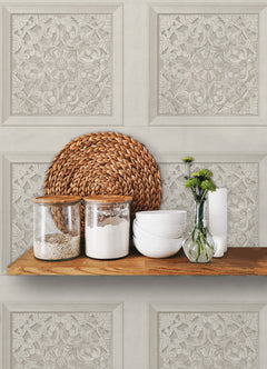 Carved Floral Peel and Stick Wallpaper in a room setting